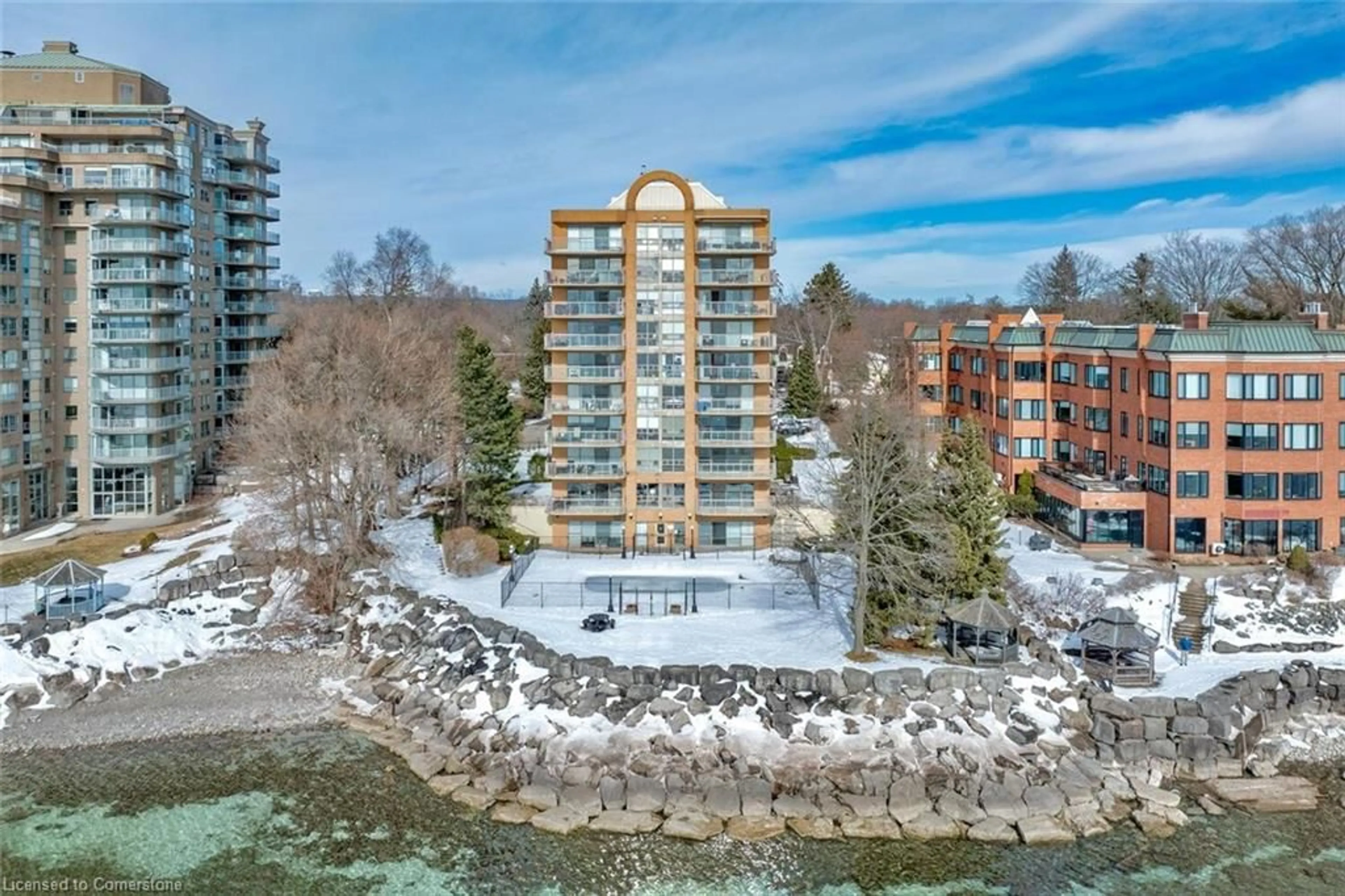 A pic from outside/outdoor area/front of a property/back of a property/a pic from drone, water/lake/river/ocean view for 2210 Lakeshore Rd #504, Burlington Ontario L7R 4J9