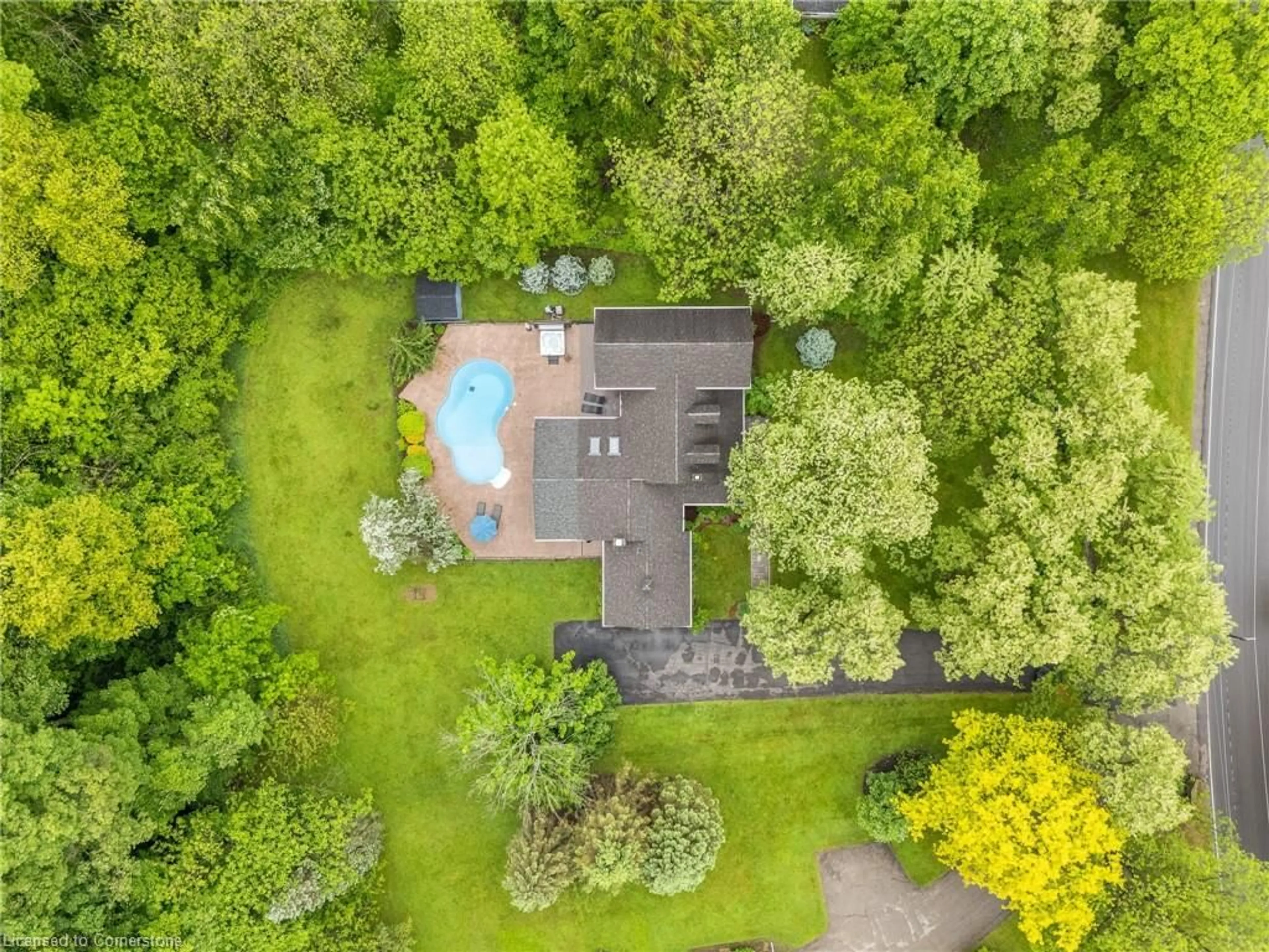 A pic from outside/outdoor area/front of a property/back of a property/a pic from drone, forest/trees view for 1146 West River Rd, Cambridge Ontario N1R 5S5