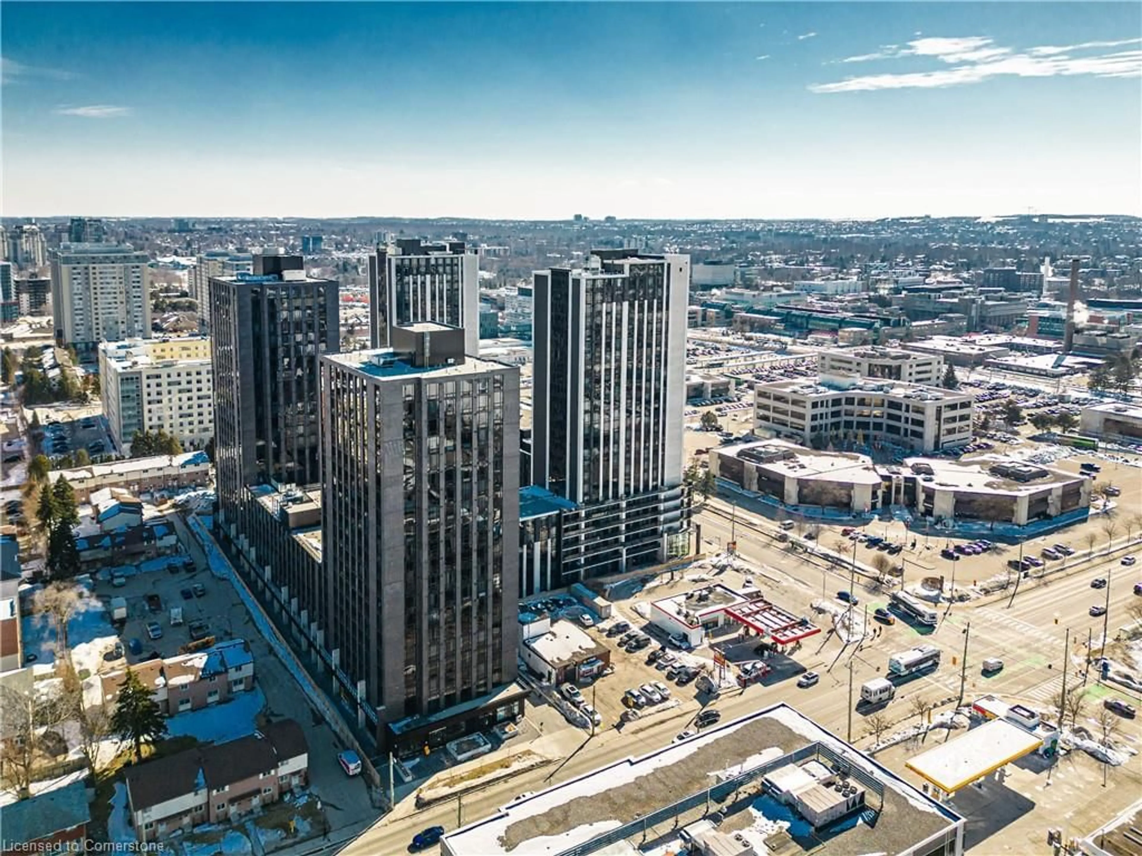 A pic from outside/outdoor area/front of a property/back of a property/a pic from drone, city buildings view from balcony for 145 Columbia St #836, Waterloo Ontario N2L 0K7