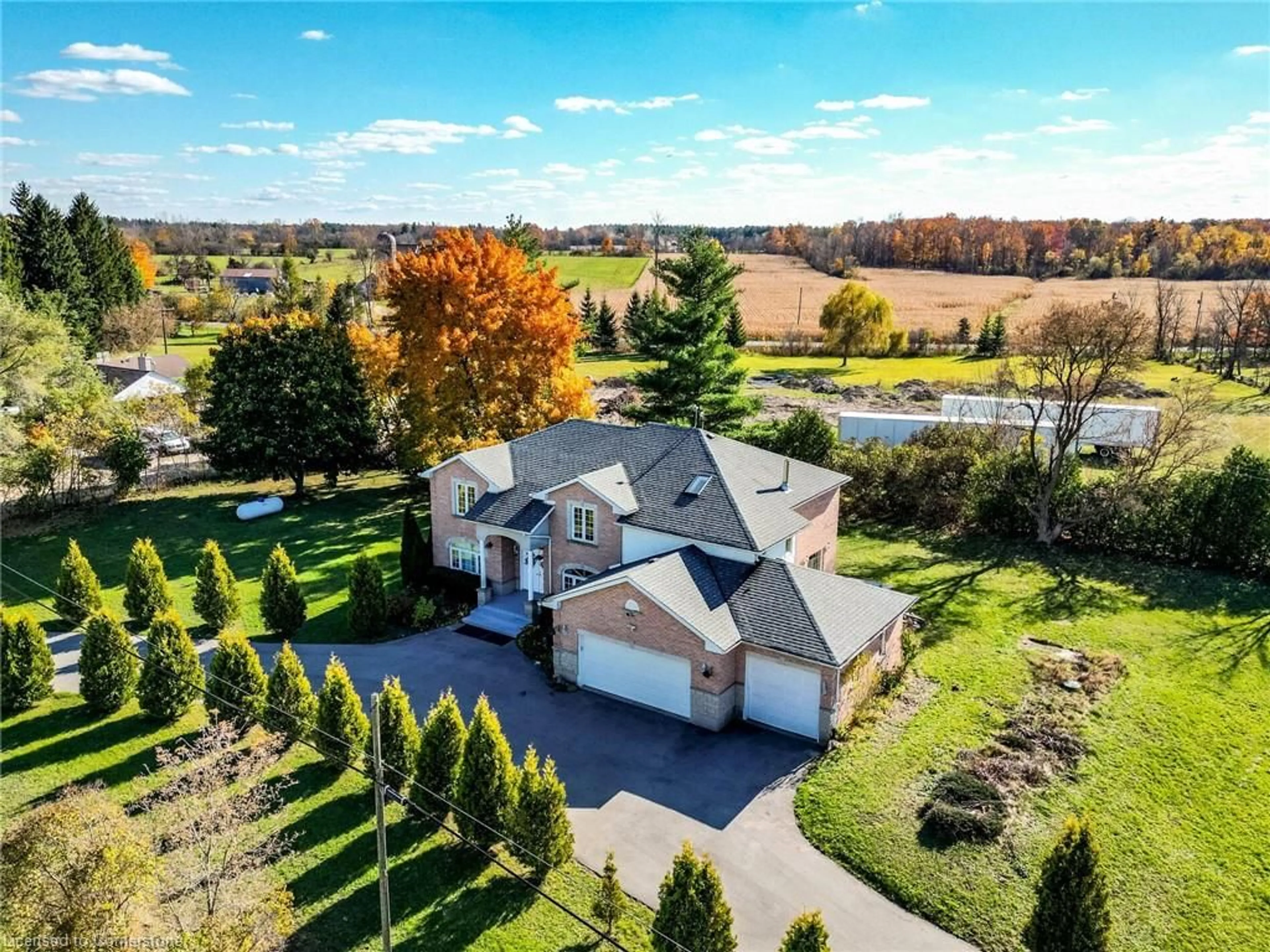 A pic from outside/outdoor area/front of a property/back of a property/a pic from drone, water/lake/river/ocean view for 891 Highway 8, Flamborough Ontario L9H 5E1