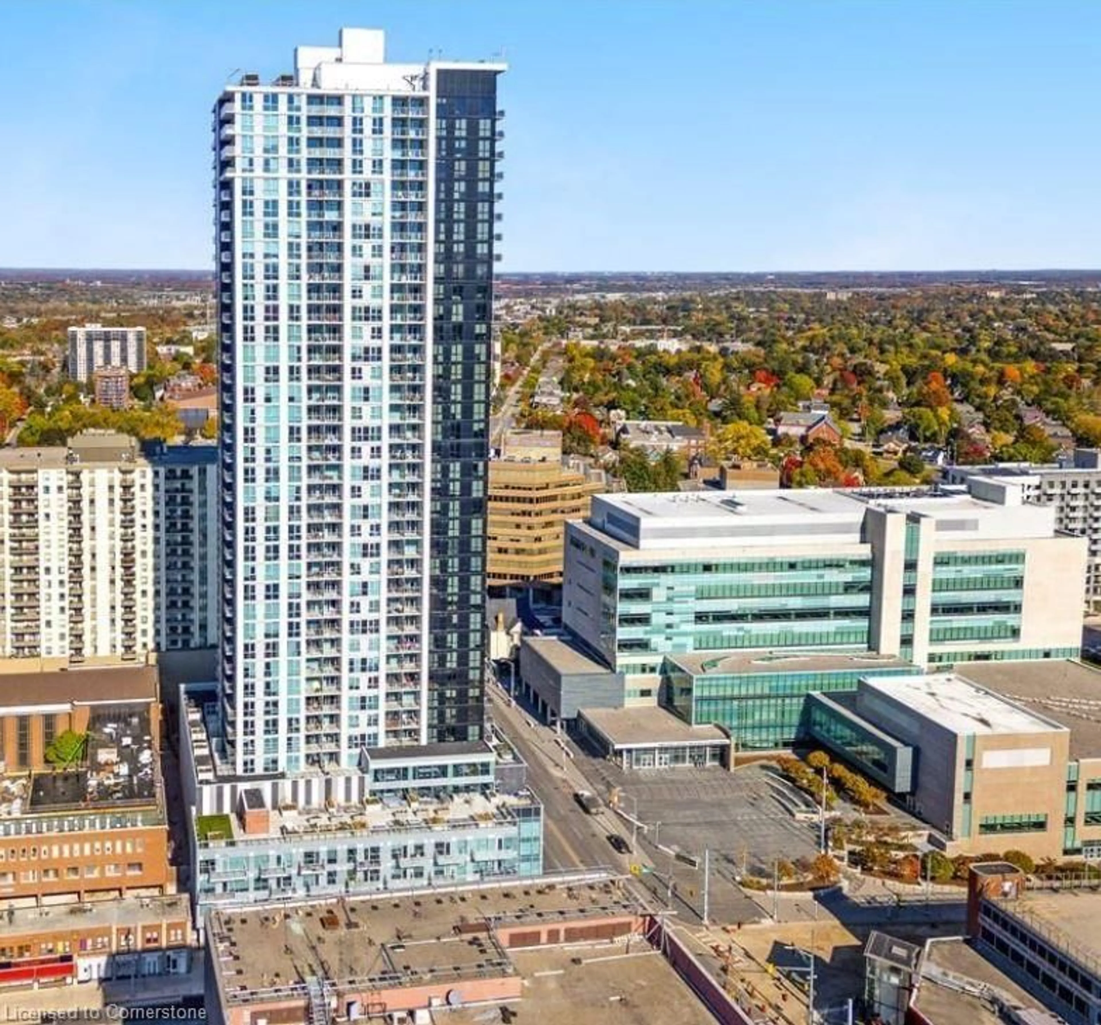 A pic from outside/outdoor area/front of a property/back of a property/a pic from drone, city buildings view from balcony for 60 Frederick St #2505, Kitchener Ontario N2H 0C7