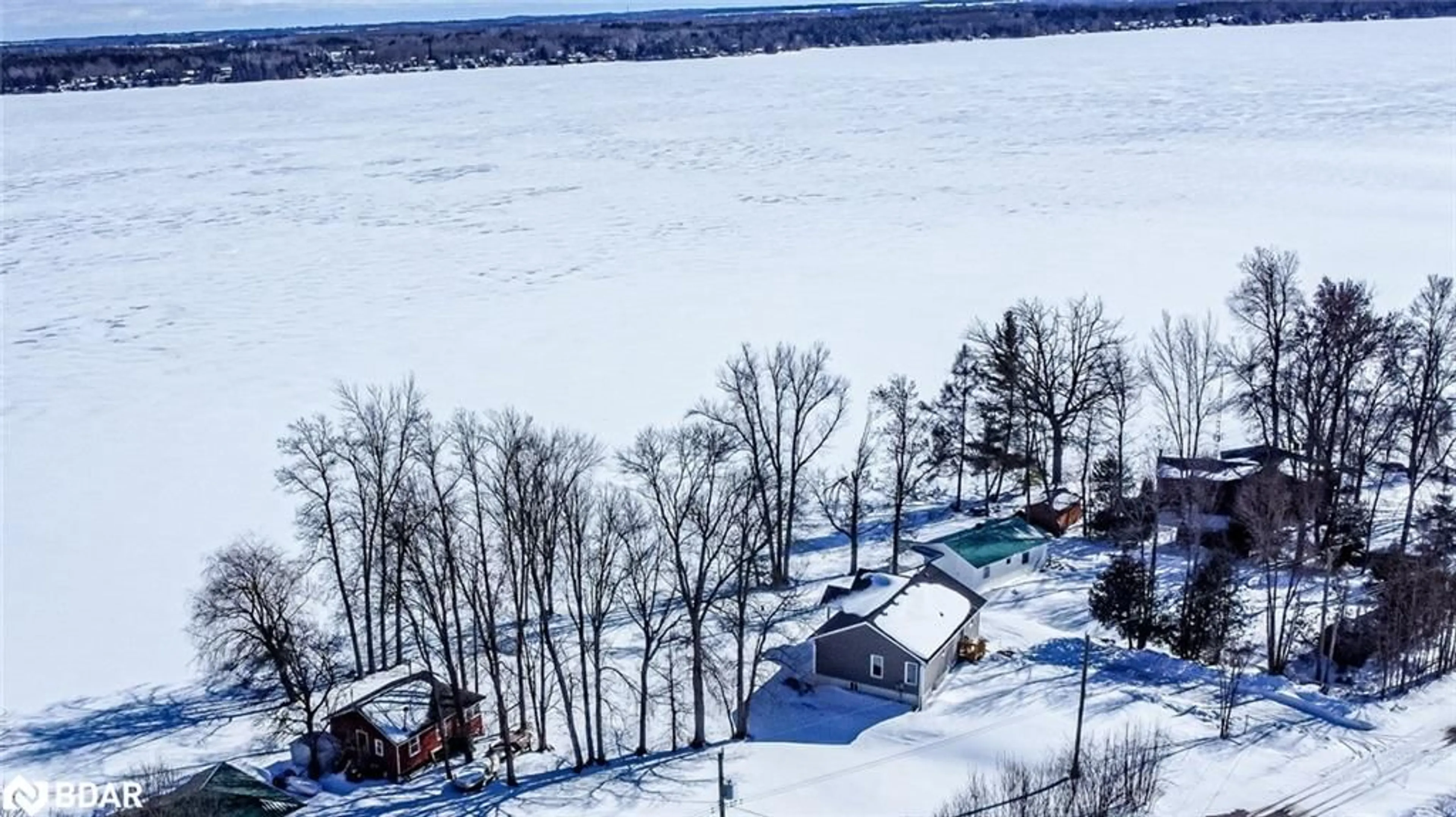A pic from outside/outdoor area/front of a property/back of a property/a pic from drone, water/lake/river/ocean view for 4097 Dalrymple Dr, Ramara Ontario L0K 1B0