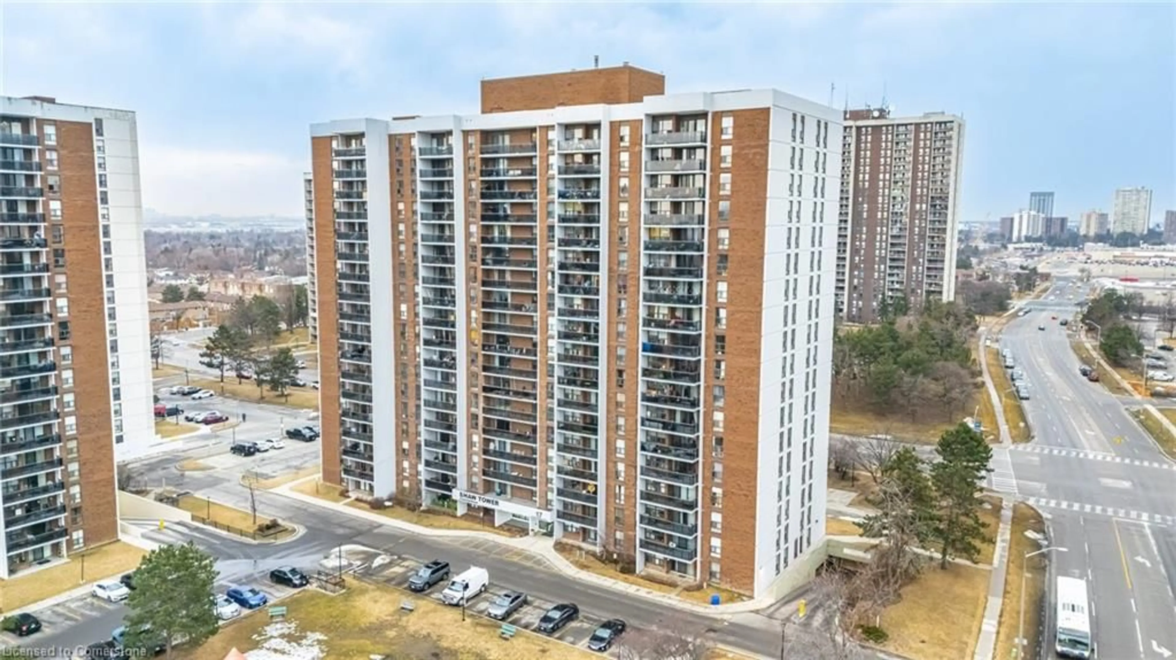 A pic from outside/outdoor area/front of a property/back of a property/a pic from drone, city buildings view from balcony for 17 Knightsbridge Rd #1605, Brampton Ontario L6T 3X9