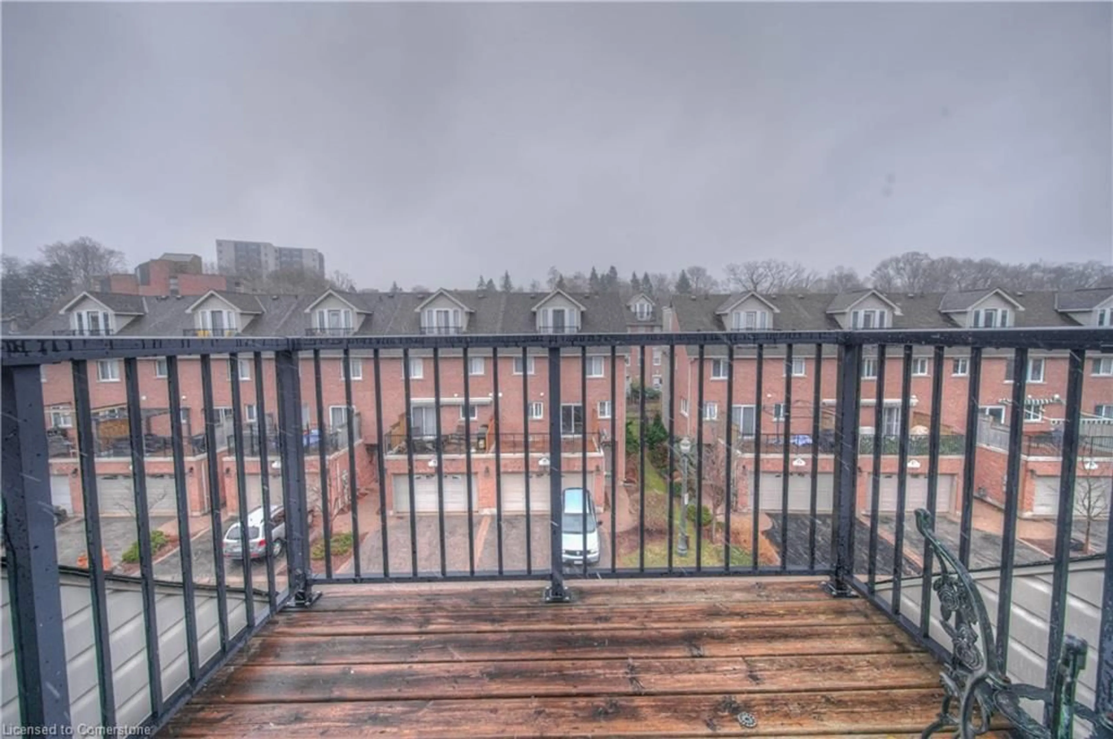 Patio, city buildings view from balcony for 41 Wellington, Cambridge Ontario N1R 3Y6