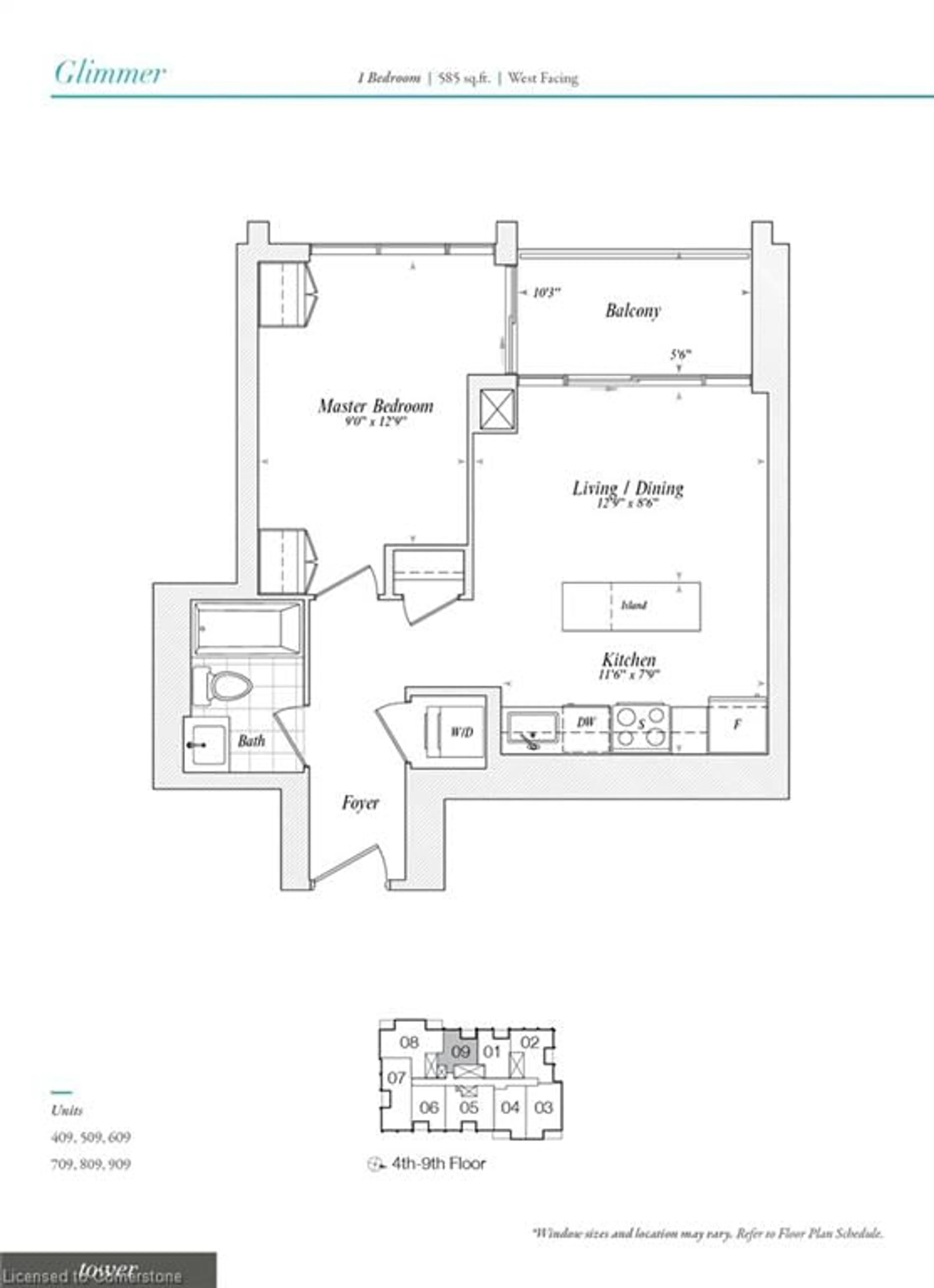 Floor plan for 500 Brock Ave #909, Burlington Ontario L7S 0A5