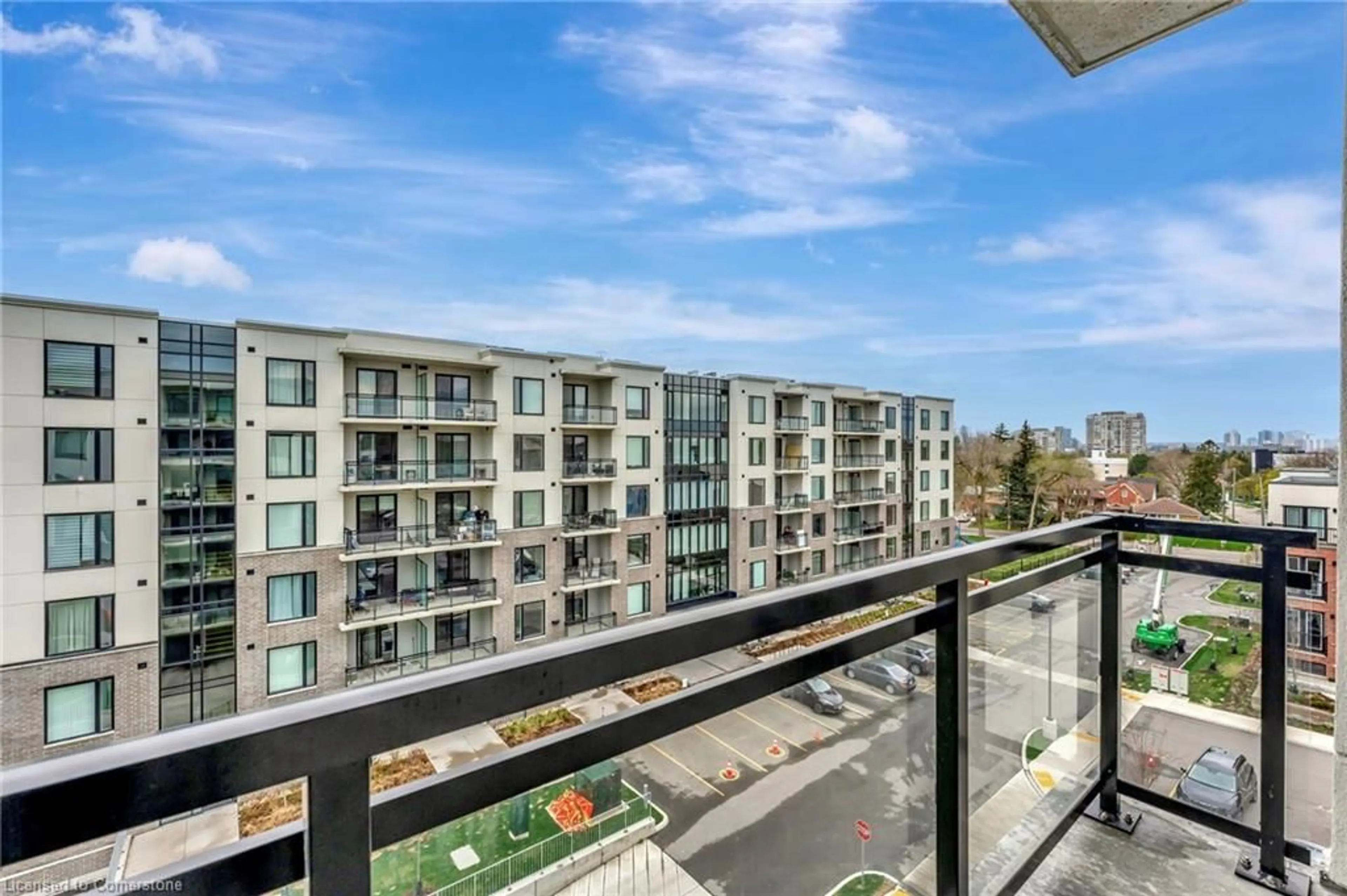 Balcony in the apartment, city buildings view from balcony for 107 Roger St #516, Waterloo Ontario N2J 0G3