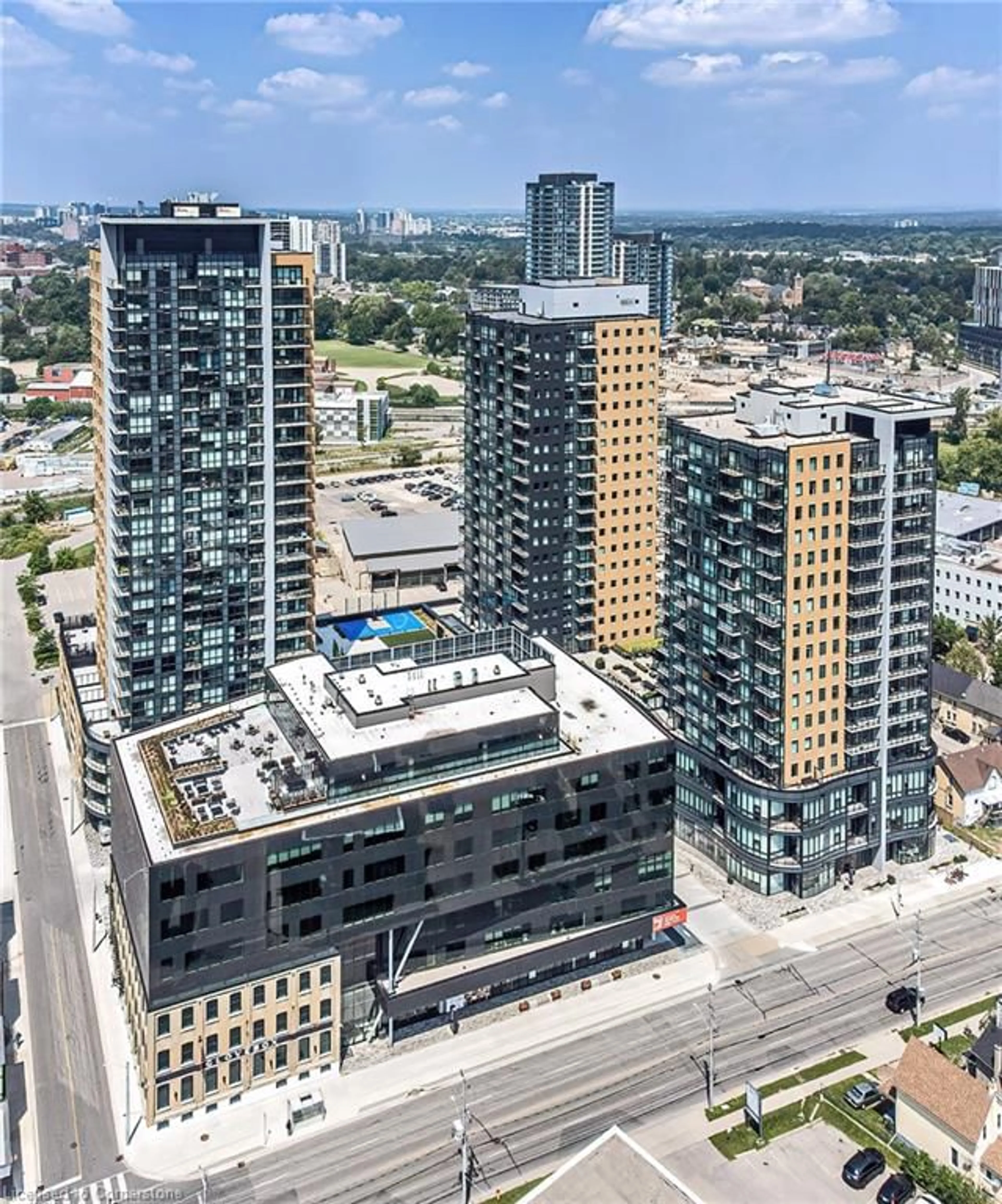 A pic from outside/outdoor area/front of a property/back of a property/a pic from drone, city buildings view from balcony for 108 Garment St #1511, Kitchener Ontario N2G 2B3