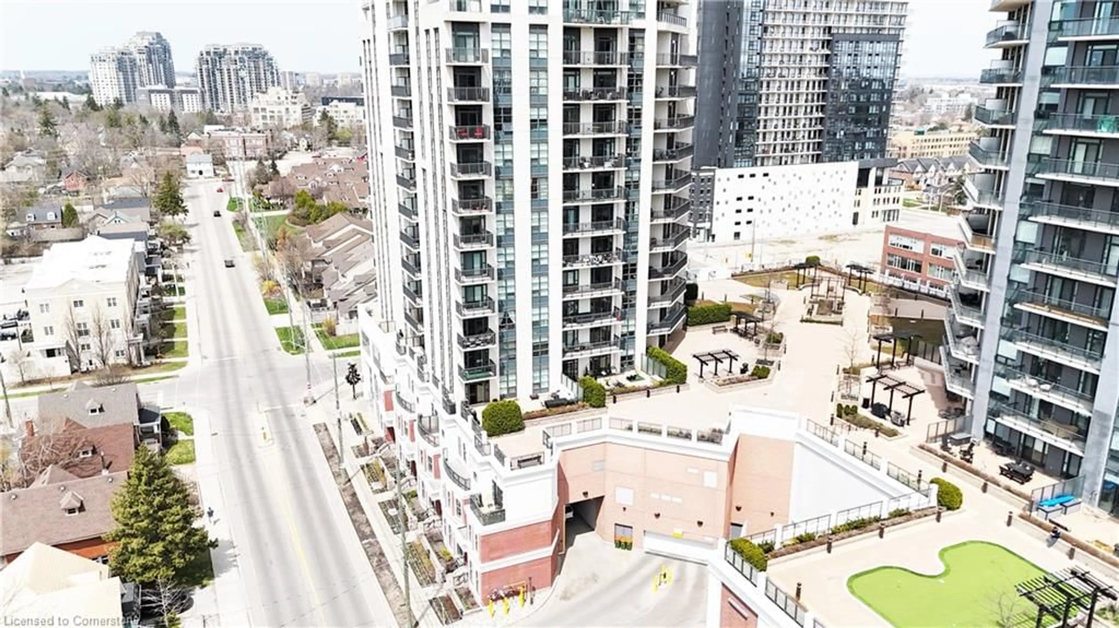 A pic from outside/outdoor area/front of a property/back of a property/a pic from drone, city buildings view from balcony for 144 Park St #908, Waterloo Ontario N2L 0B6