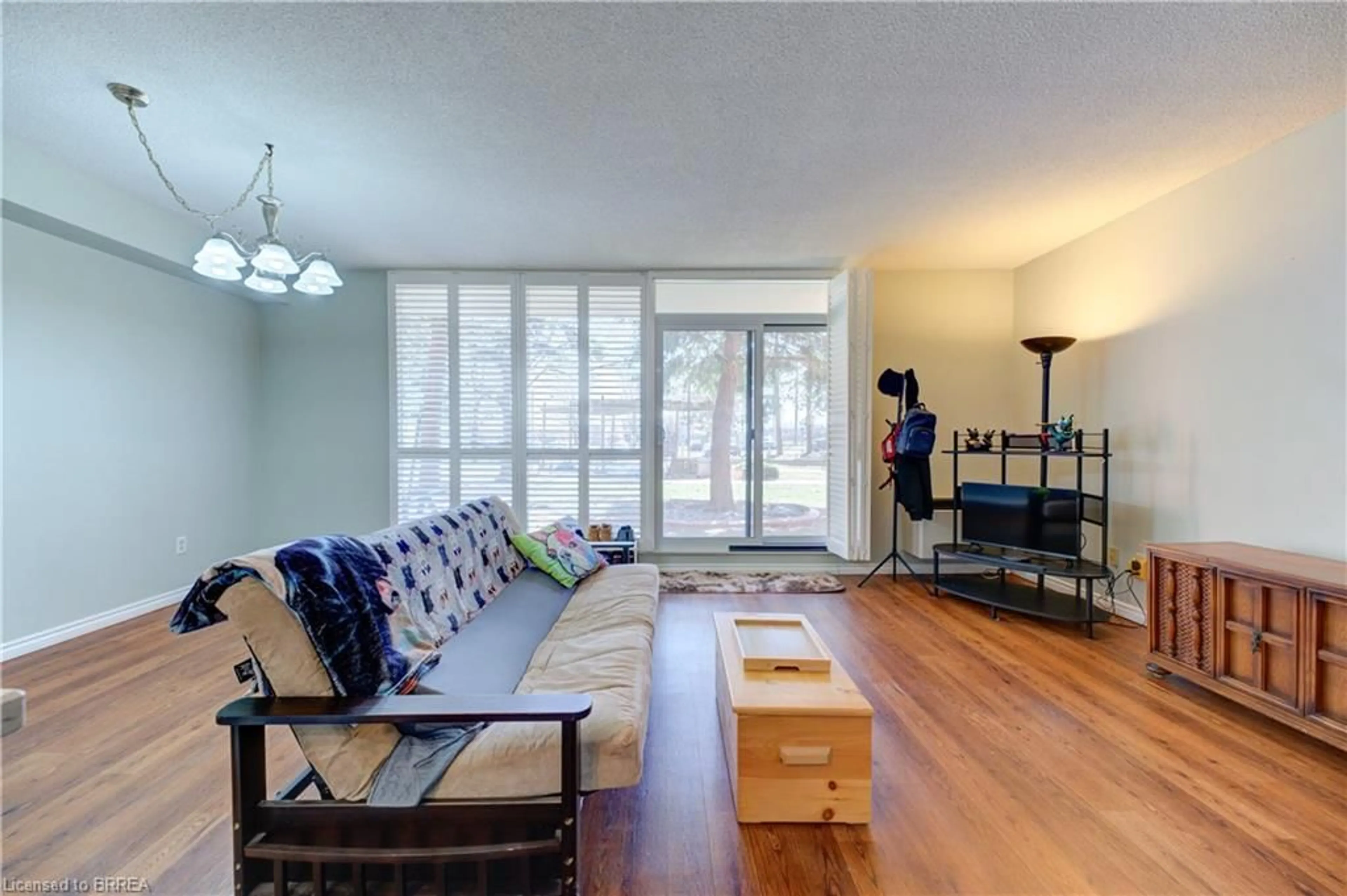 Living room with furniture, wood/laminate floor for 9 Bonheur Crt #109, Brantford Ontario N3P 1Z5