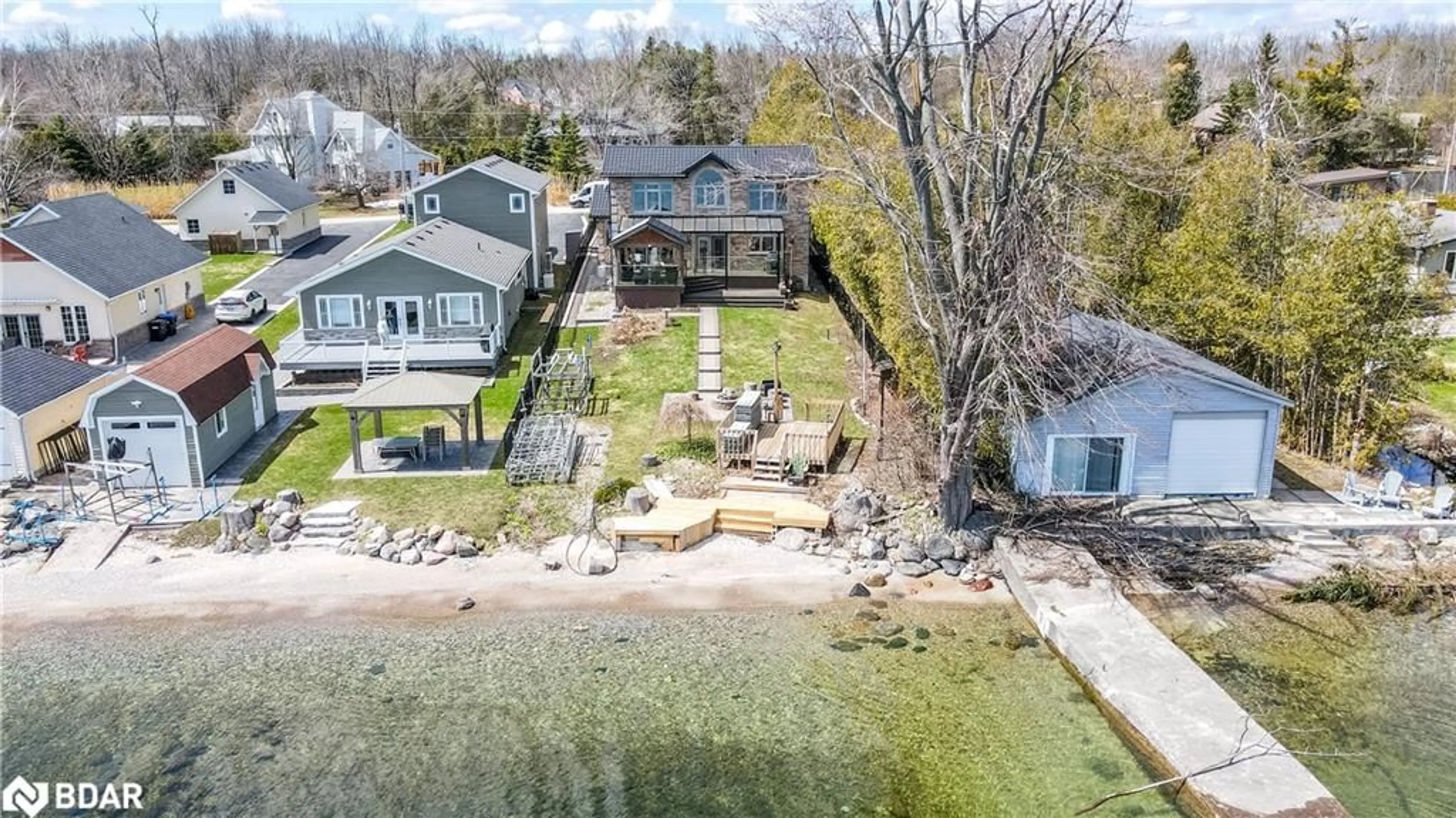 A pic from outside/outdoor area/front of a property/back of a property/a pic from drone, water/lake/river/ocean view for 15 Palm Beach Road, Oro-Medonte Ontario L0L 1T0