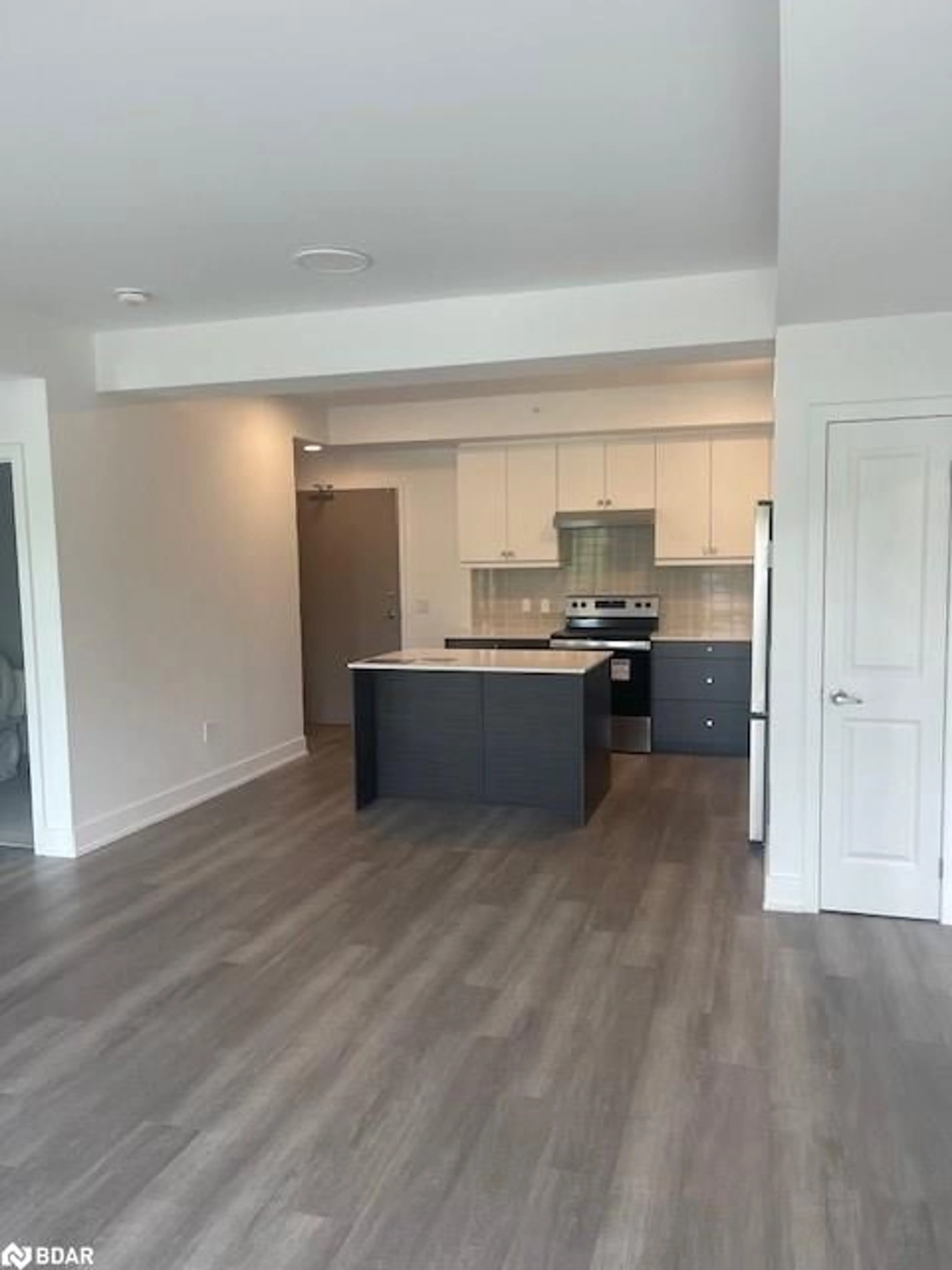 Open concept kitchen, wood/laminate floor for 19B West St #207, Fenelon Falls Ontario K0M 1N9