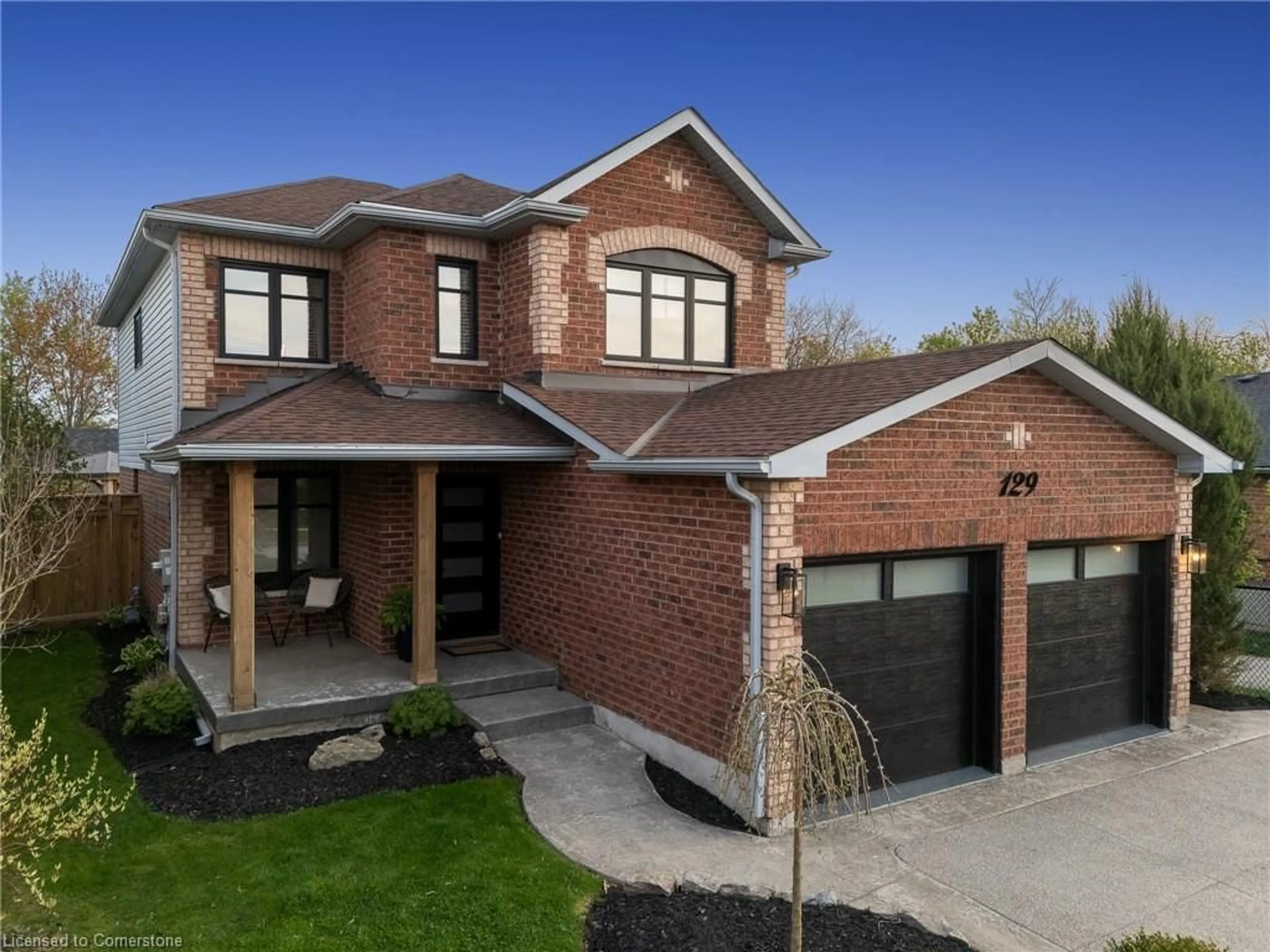 Home with brick exterior material, street for 129 Langlaw Dr, Cambridge Ontario N1P 1H9