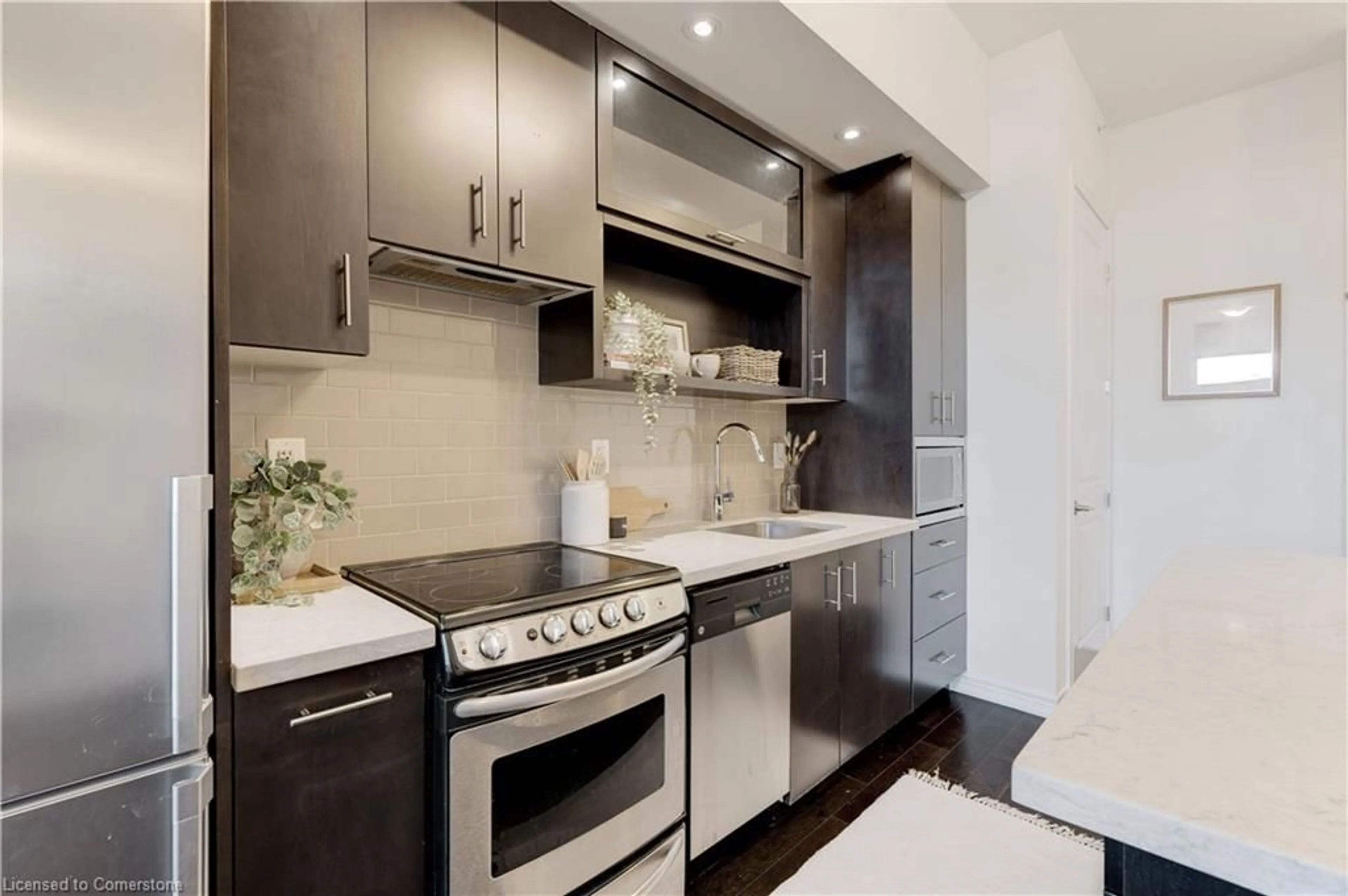 Contemporary kitchen, ceramic/tile floor for 457 Plains Rd #110, Burlington Ontario L7T 0B8