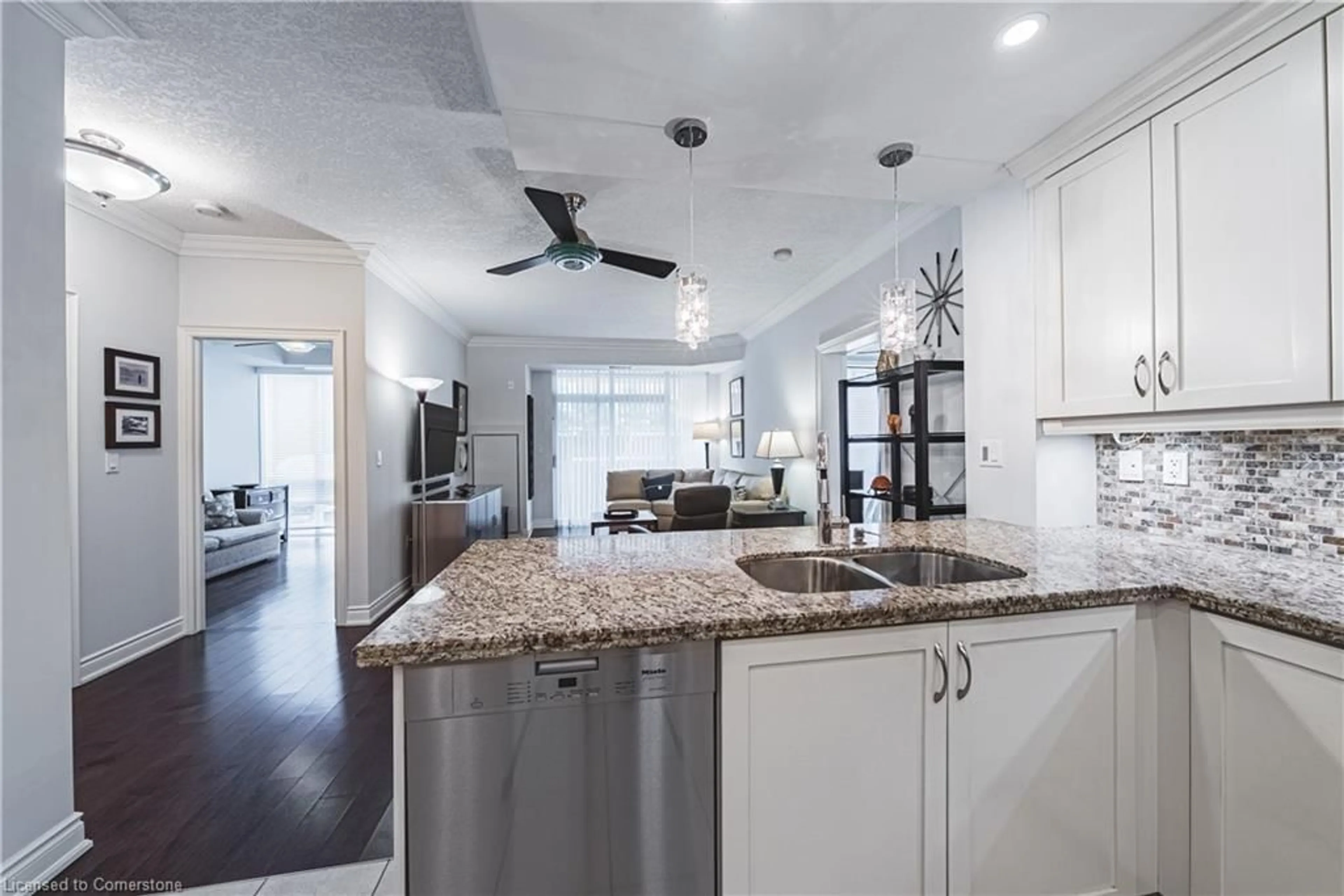Open concept kitchen, ceramic/tile floor for 125 Wilson St #107, Ancaster Ontario L9G 0B3
