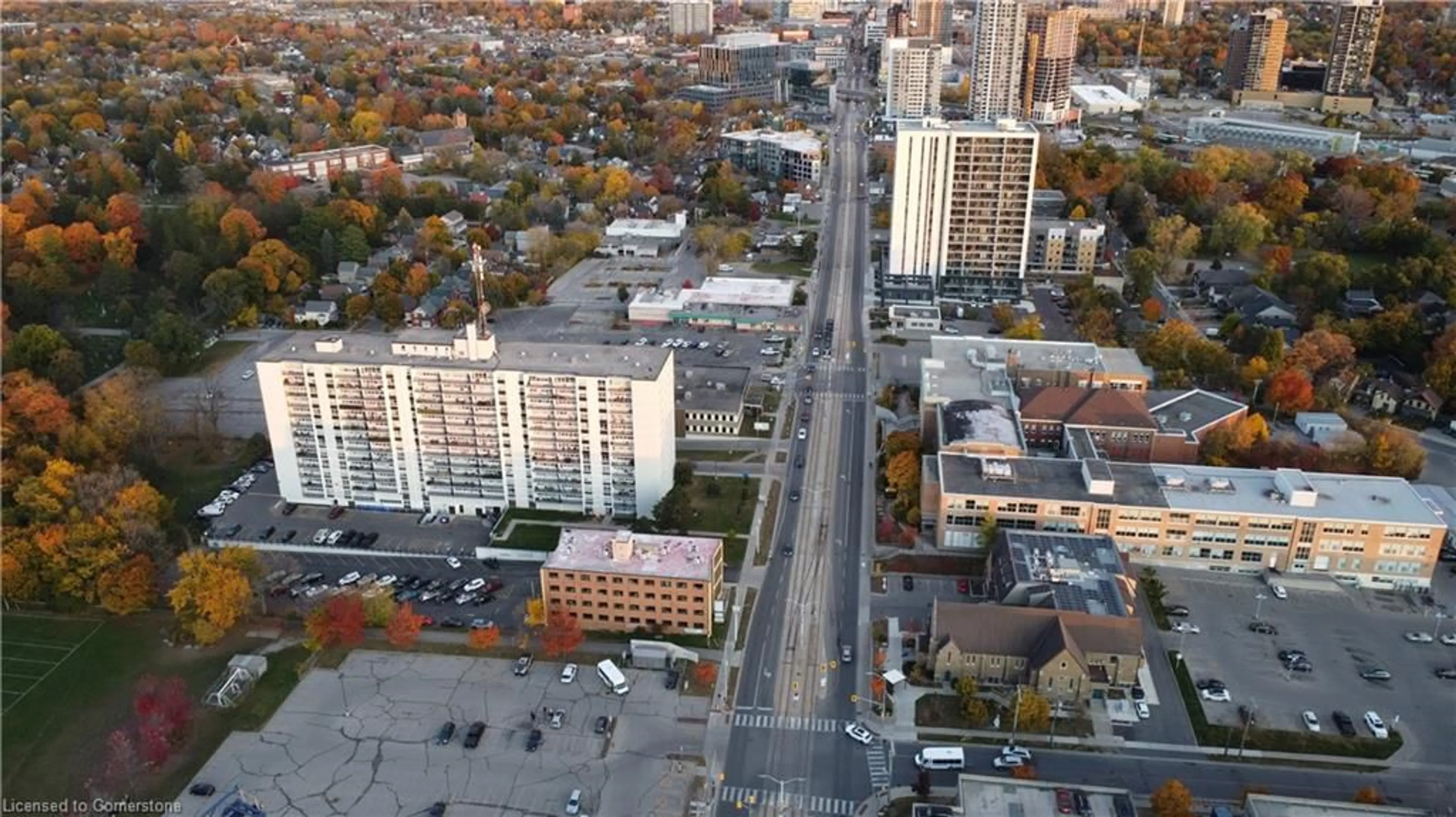 A pic from outside/outdoor area/front of a property/back of a property/a pic from drone, city buildings view from balcony for 824 King St, Kitchener Ontario N2G 1G1