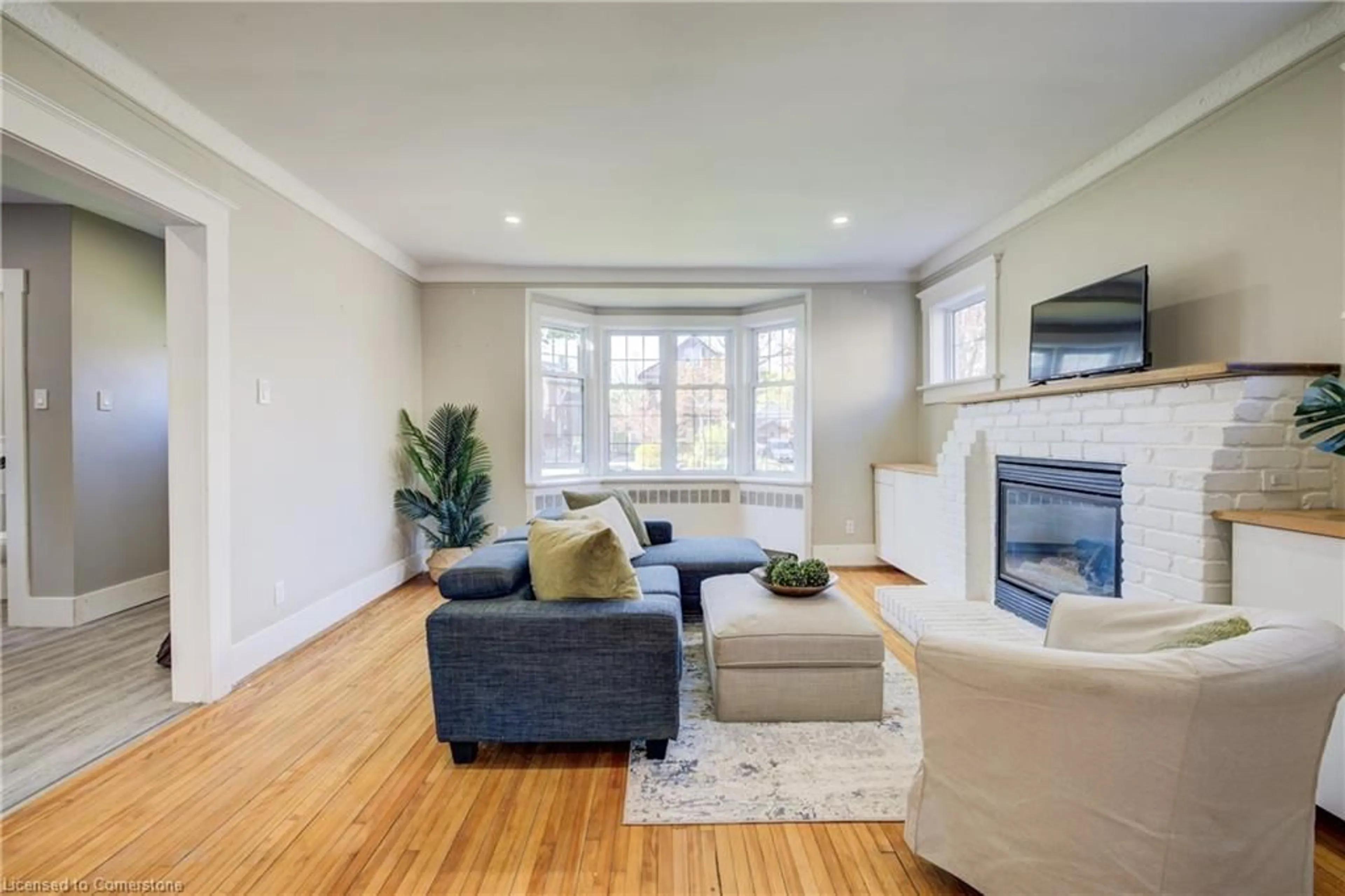 Living room with furniture, wood/laminate floor for 74 Homewood Ave, Kitchener Ontario N2M 1W9
