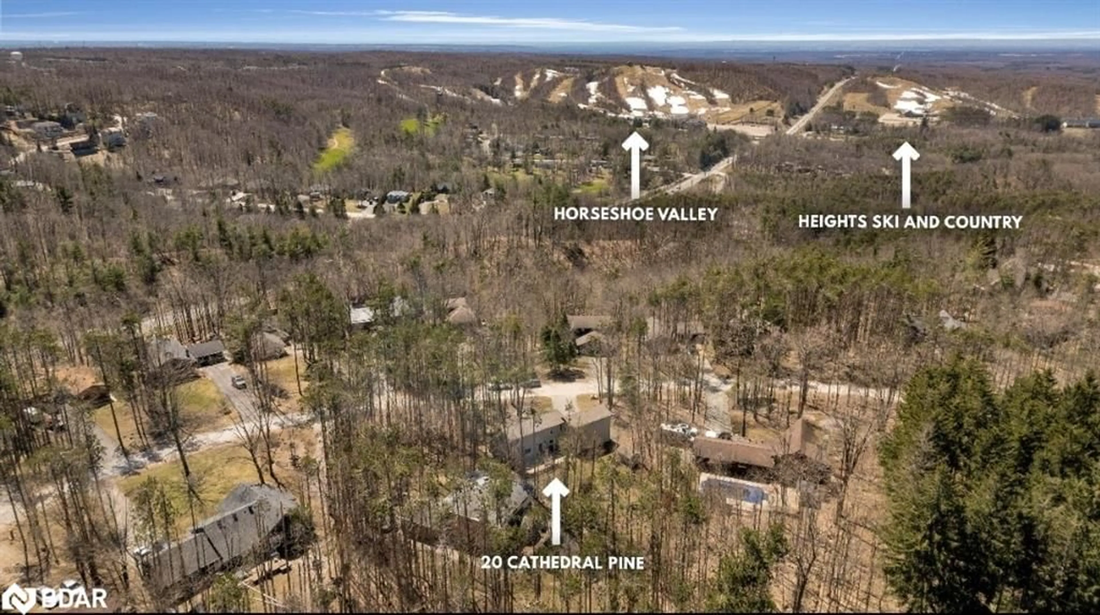 A pic from outside/outdoor area/front of a property/back of a property/a pic from drone, forest/trees view for 20 Cathedral Pines Rd, Barrie Ontario L4M 4Y8