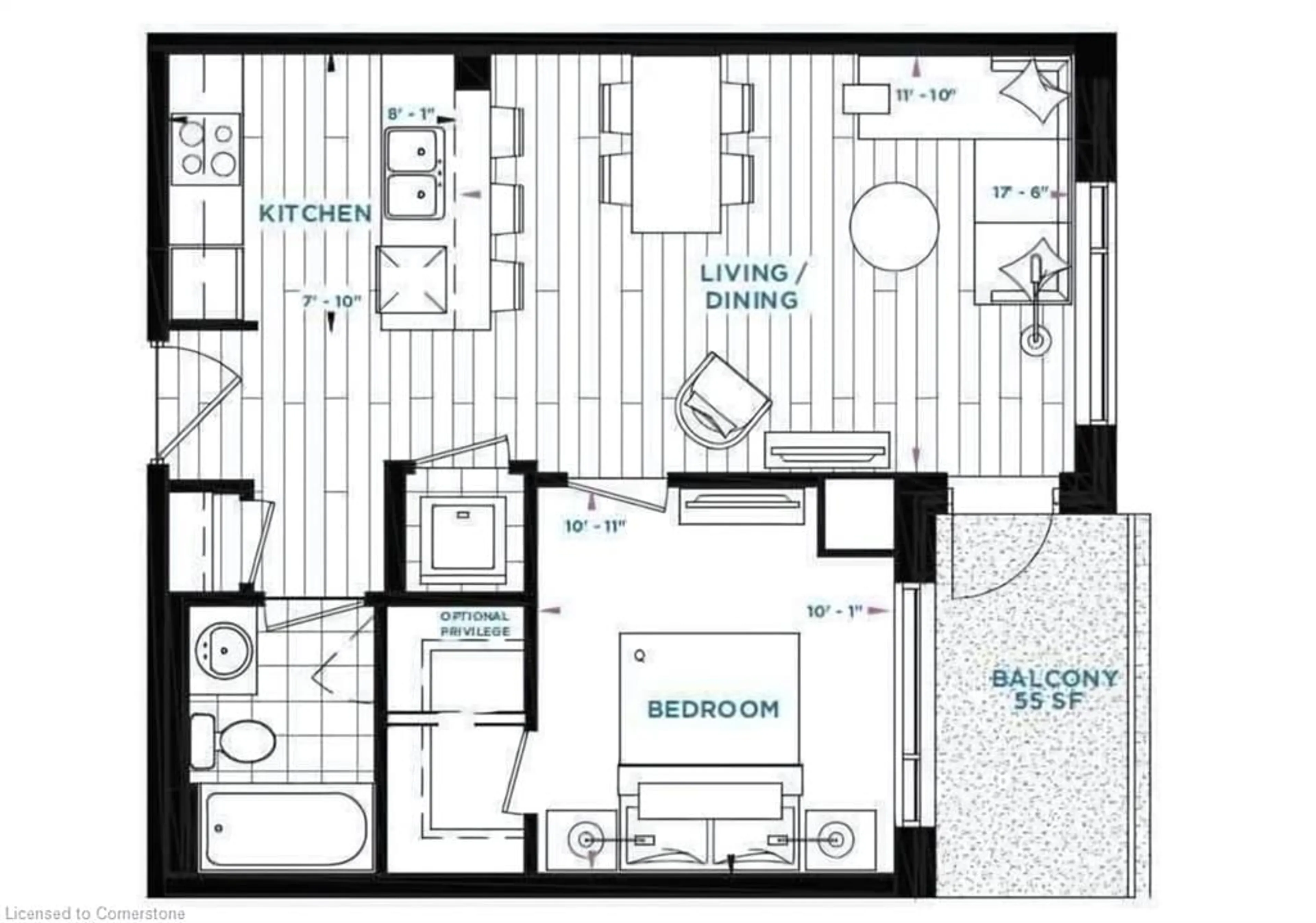 Floor plan for 600 North Service Rd #210, Stoney Creek Ontario L8E 5A7