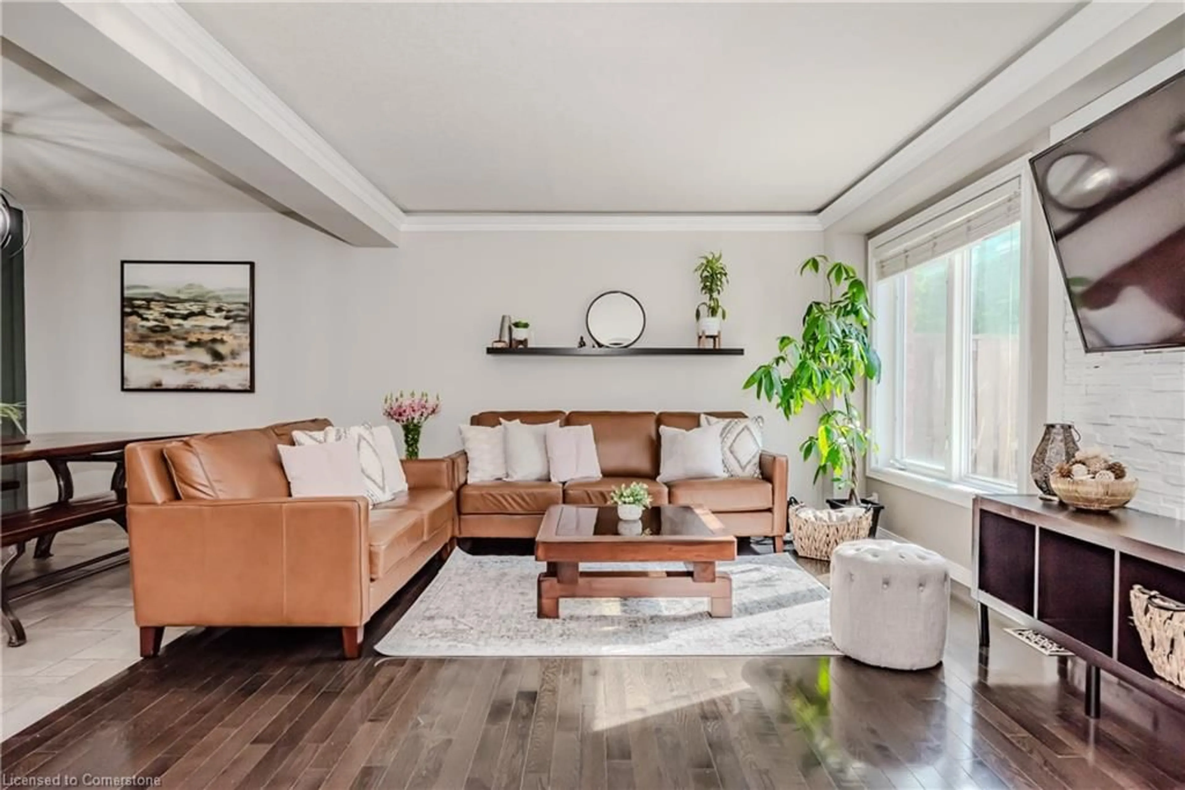 Living room with furniture, wood/laminate floor for 54 Geranium Ave, Hamilton Ontario L0R 1P0