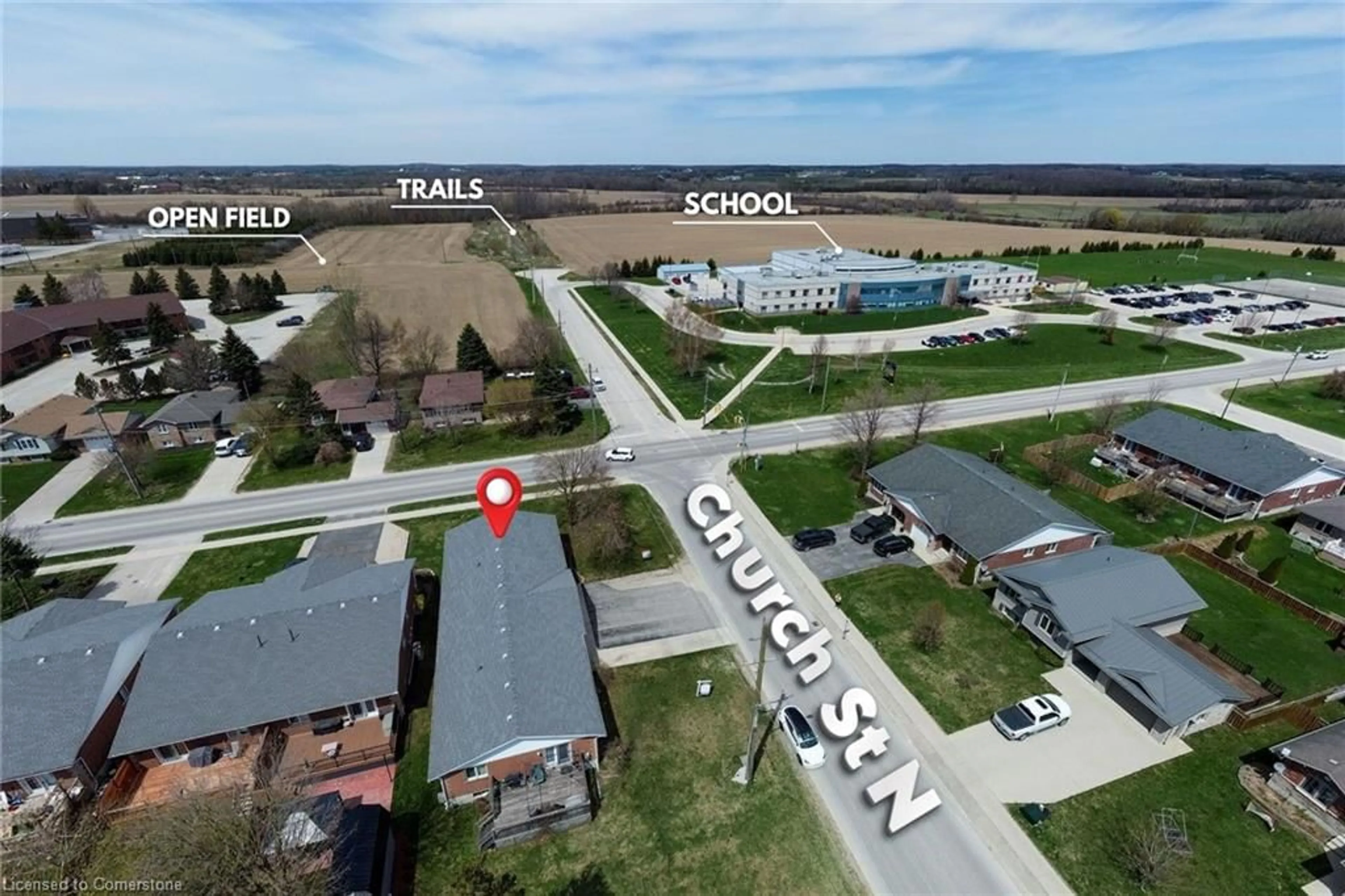 A pic from outside/outdoor area/front of a property/back of a property/a pic from drone, street for 399 Church Corner, Wellington North Ontario N0G 2L2