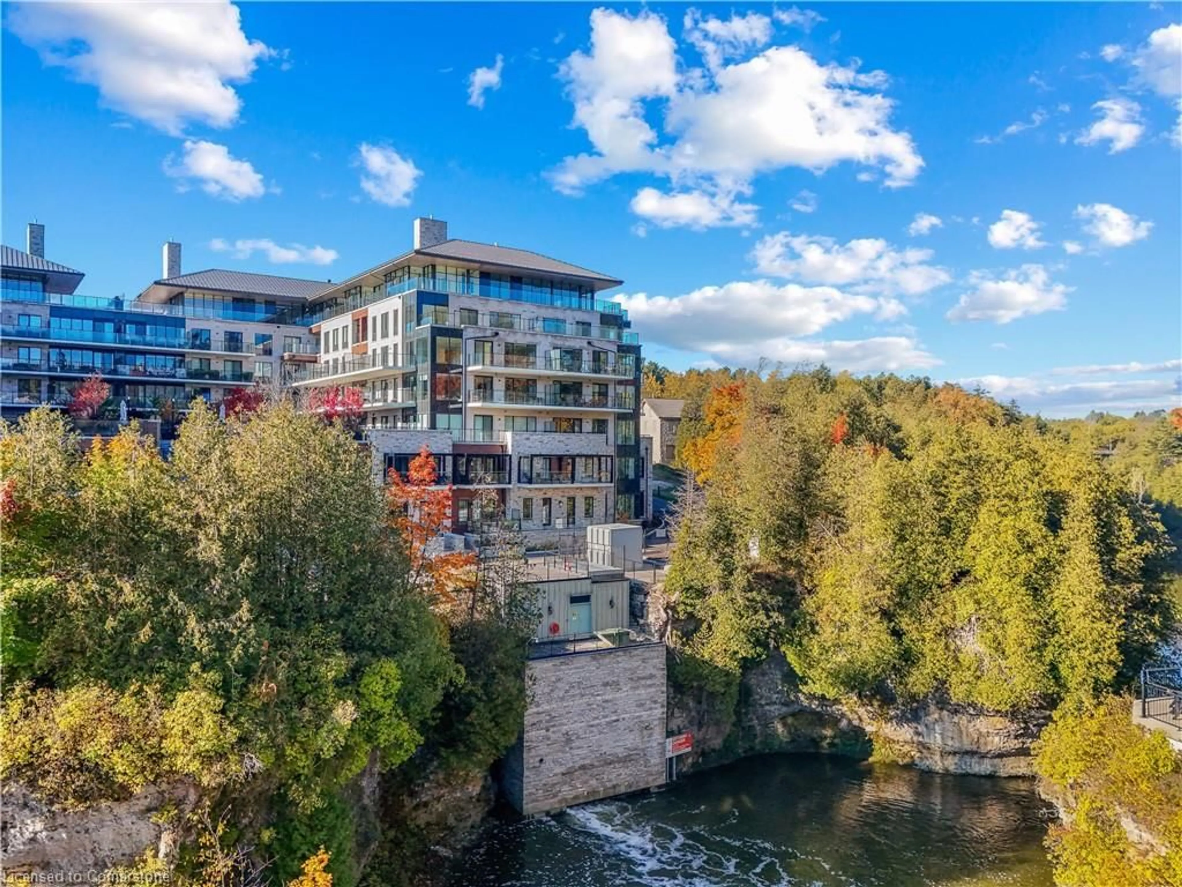 A pic from outside/outdoor area/front of a property/back of a property/a pic from drone, water/lake/river/ocean view for 6523 Wellington 7 Rd #RS127, Elora Ontario N0B 1S0