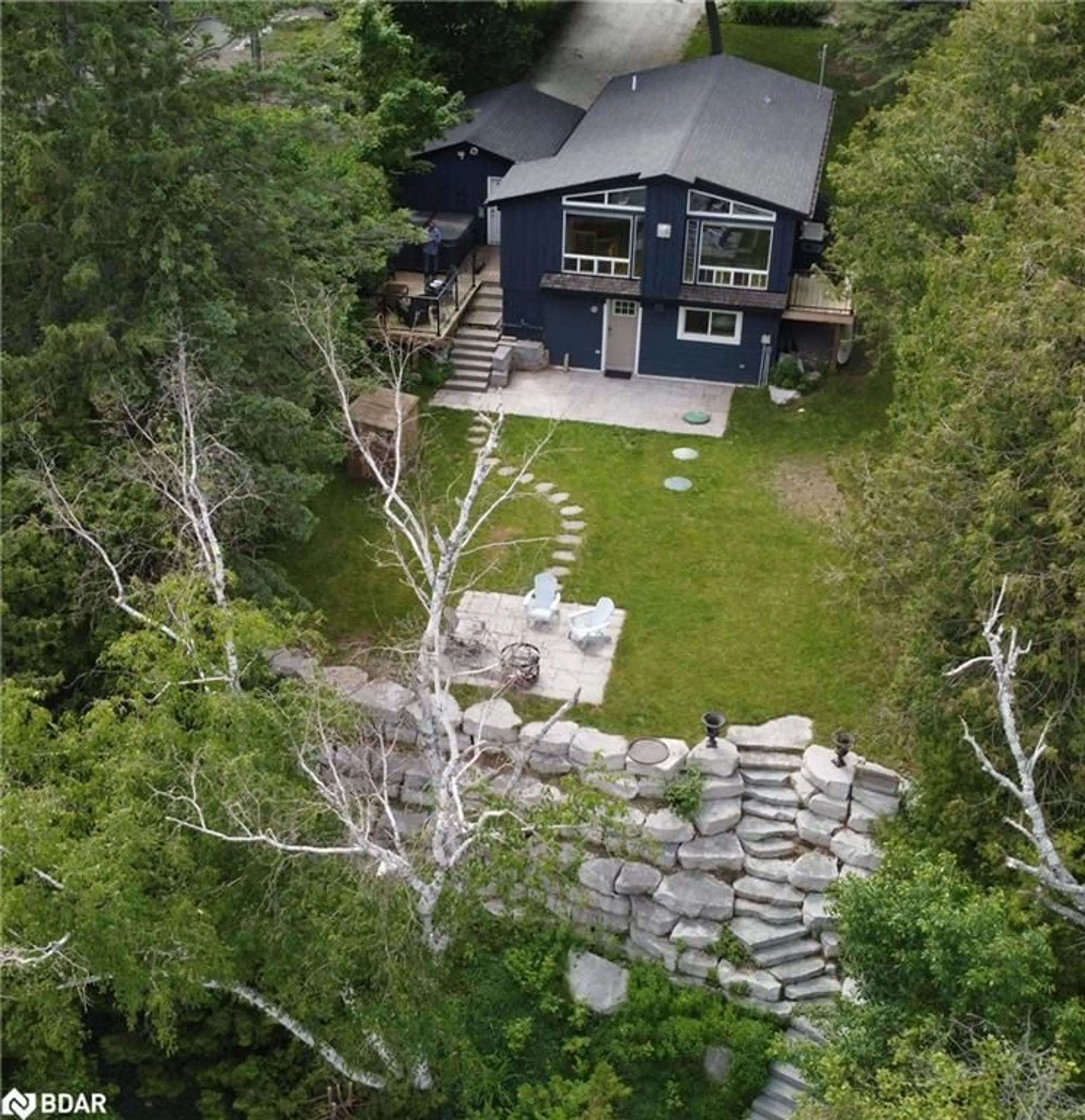 A pic from outside/outdoor area/front of a property/back of a property/a pic from drone, forest/trees view for 2295 Lakeshore Road East Rd, Hawkestone Ontario L0L 1T0