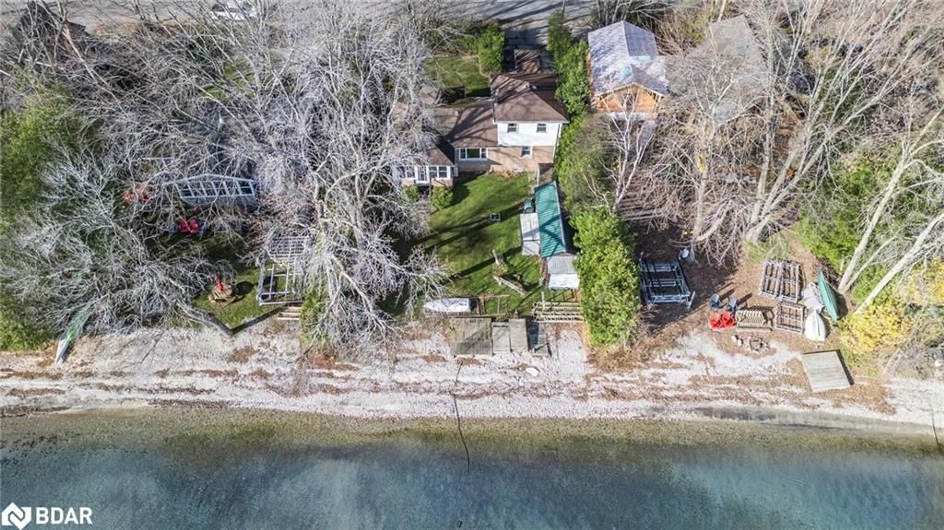 A pic from outside/outdoor area/front of a property/back of a property/a pic from drone, water/lake/river/ocean view for 769 Woodland Dr, Oro-Medonte Ontario L3V 6H1
