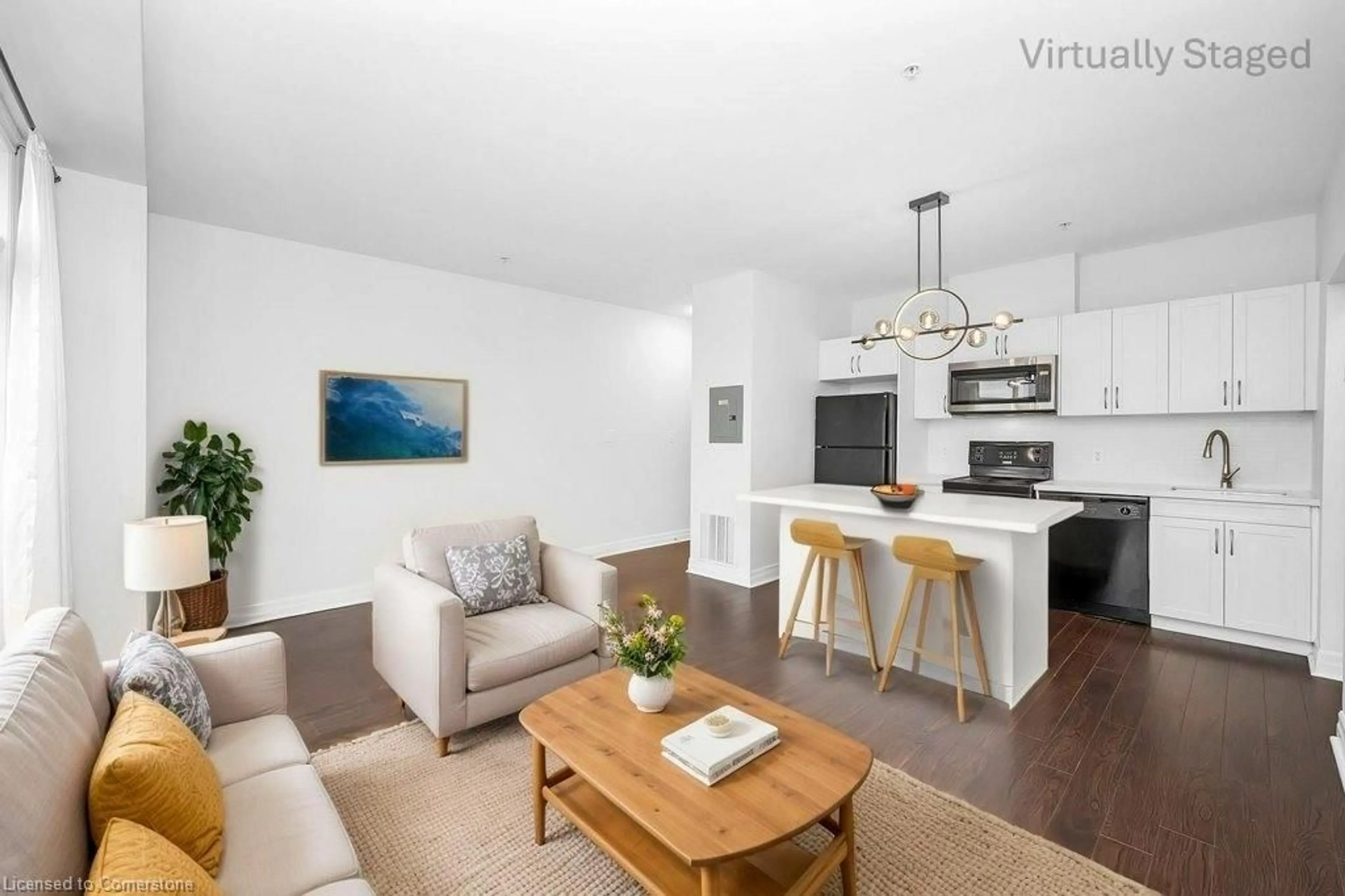 Living room with furniture, wood/laminate floor for 459 Kerr St #304, Oakville Ontario L6K 3C2