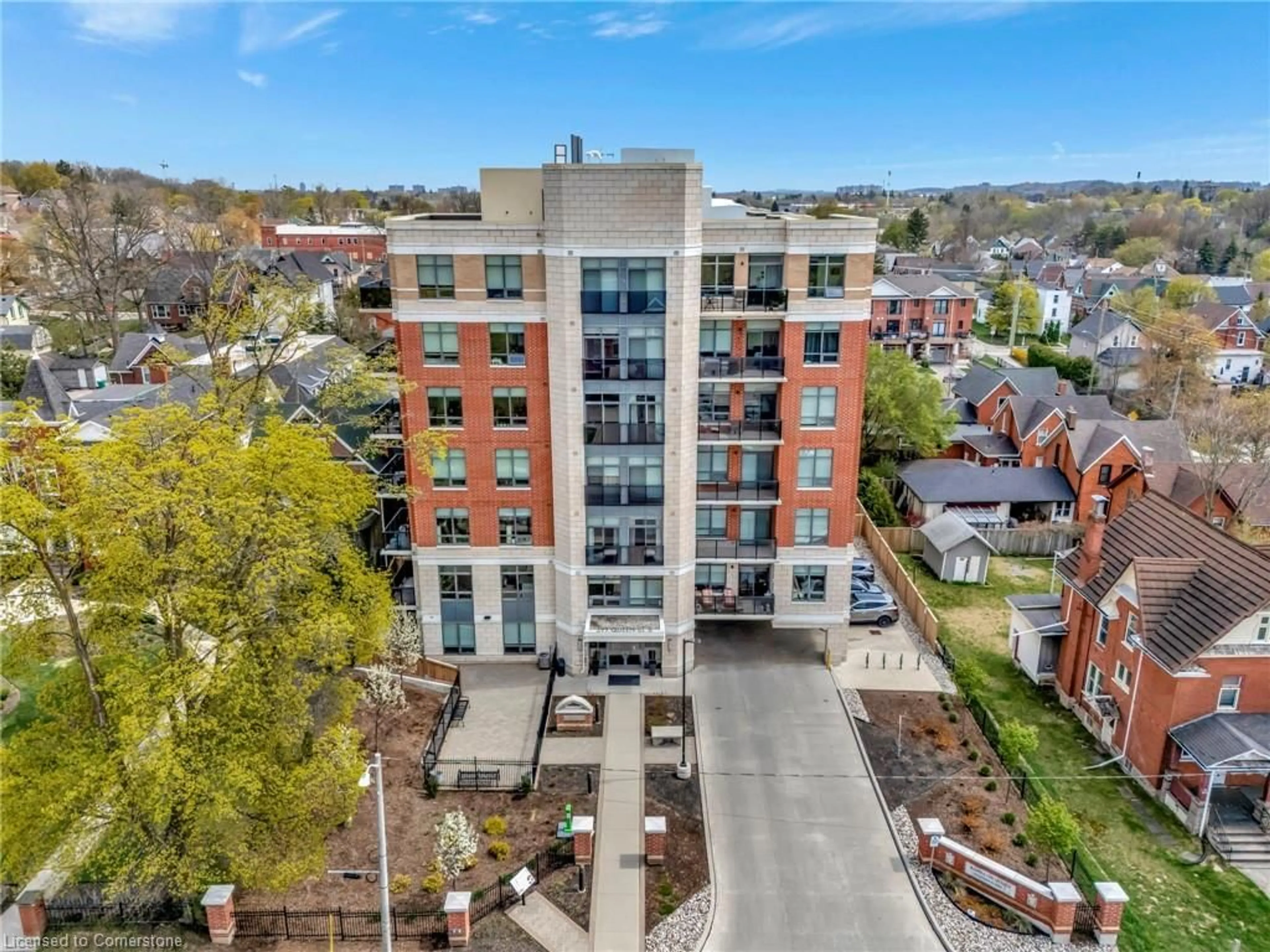 A pic from outside/outdoor area/front of a property/back of a property/a pic from drone, city buildings view from balcony for 399 Queen St #217, Kitchener Ontario N2G 0C4
