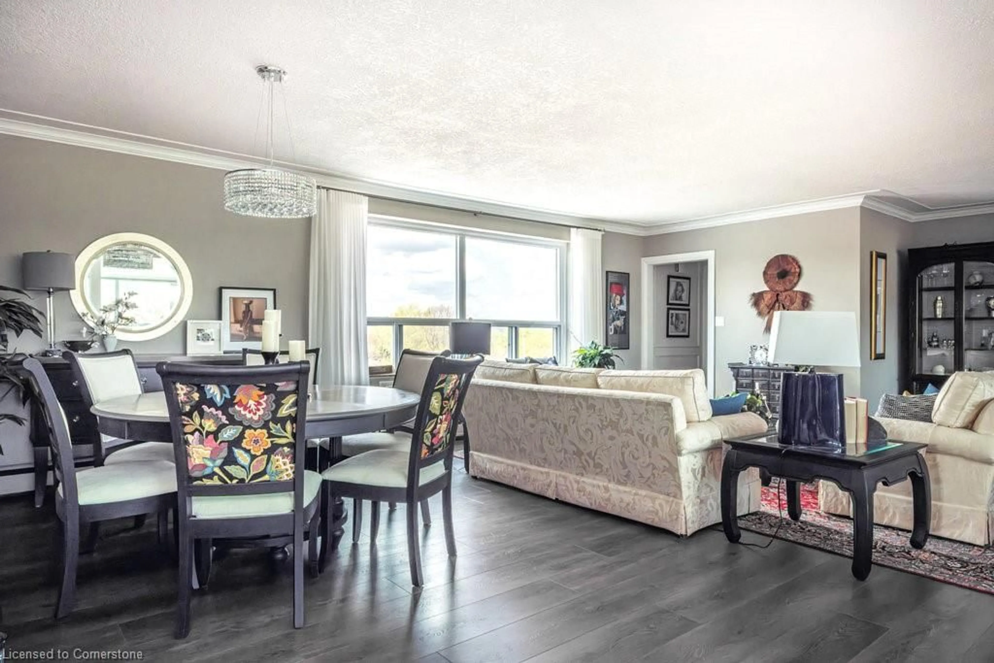 Living room with furniture, wood/laminate floor for 9 Grant Blvd #601, Dundas Ontario L9H 4L5