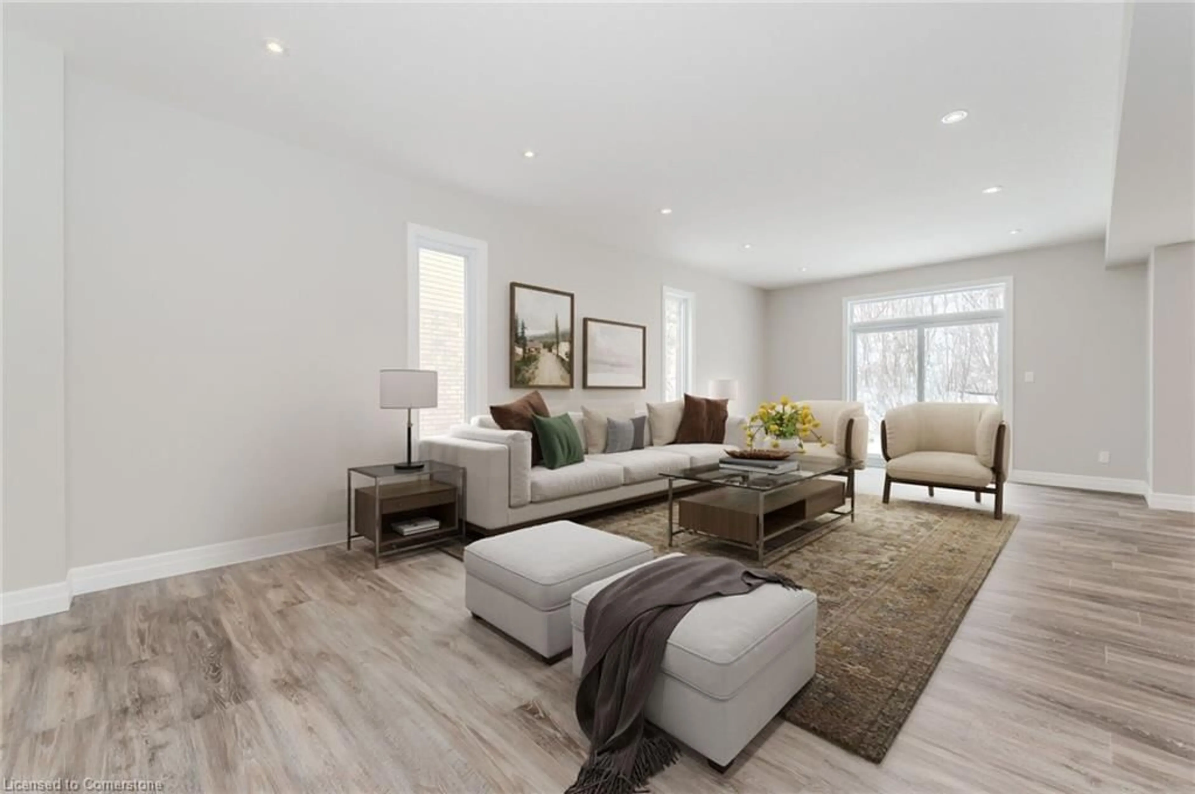 Living room with furniture, wood/laminate floor for 82 Quarry Park Dr, Kitchener Ontario N2B 3J7