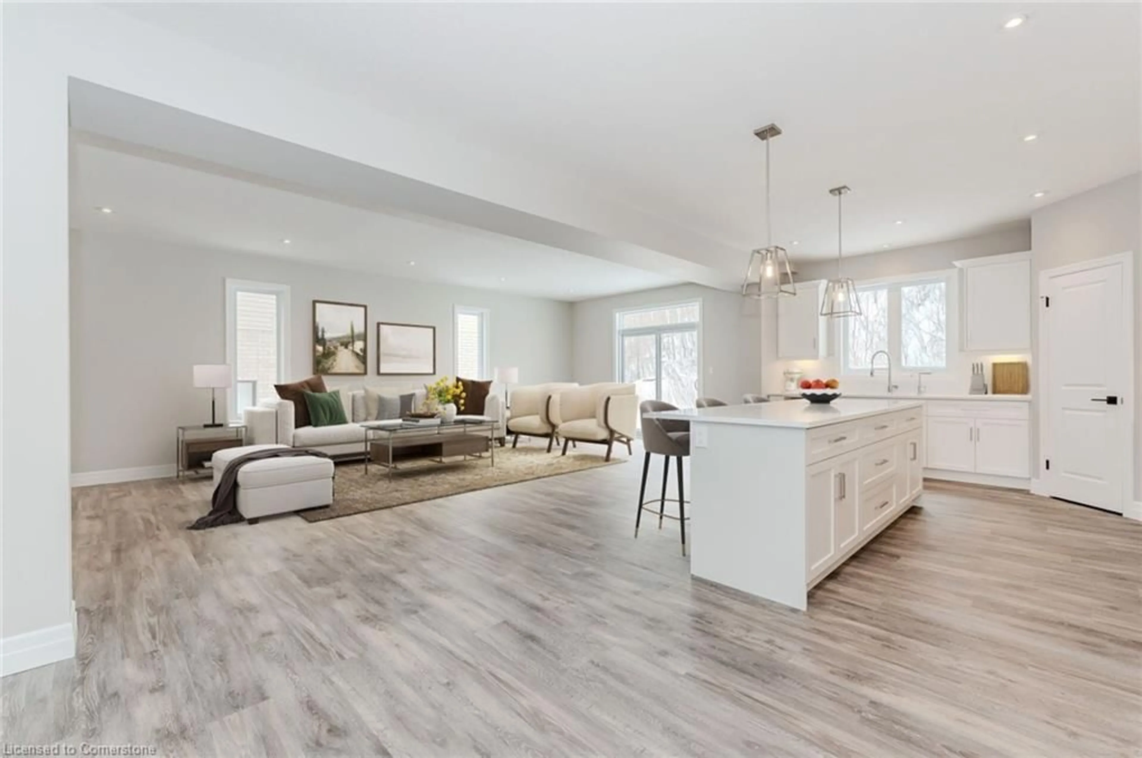Open concept kitchen, wood/laminate floor for 82 Quarry Park Dr, Kitchener Ontario N2B 3J7