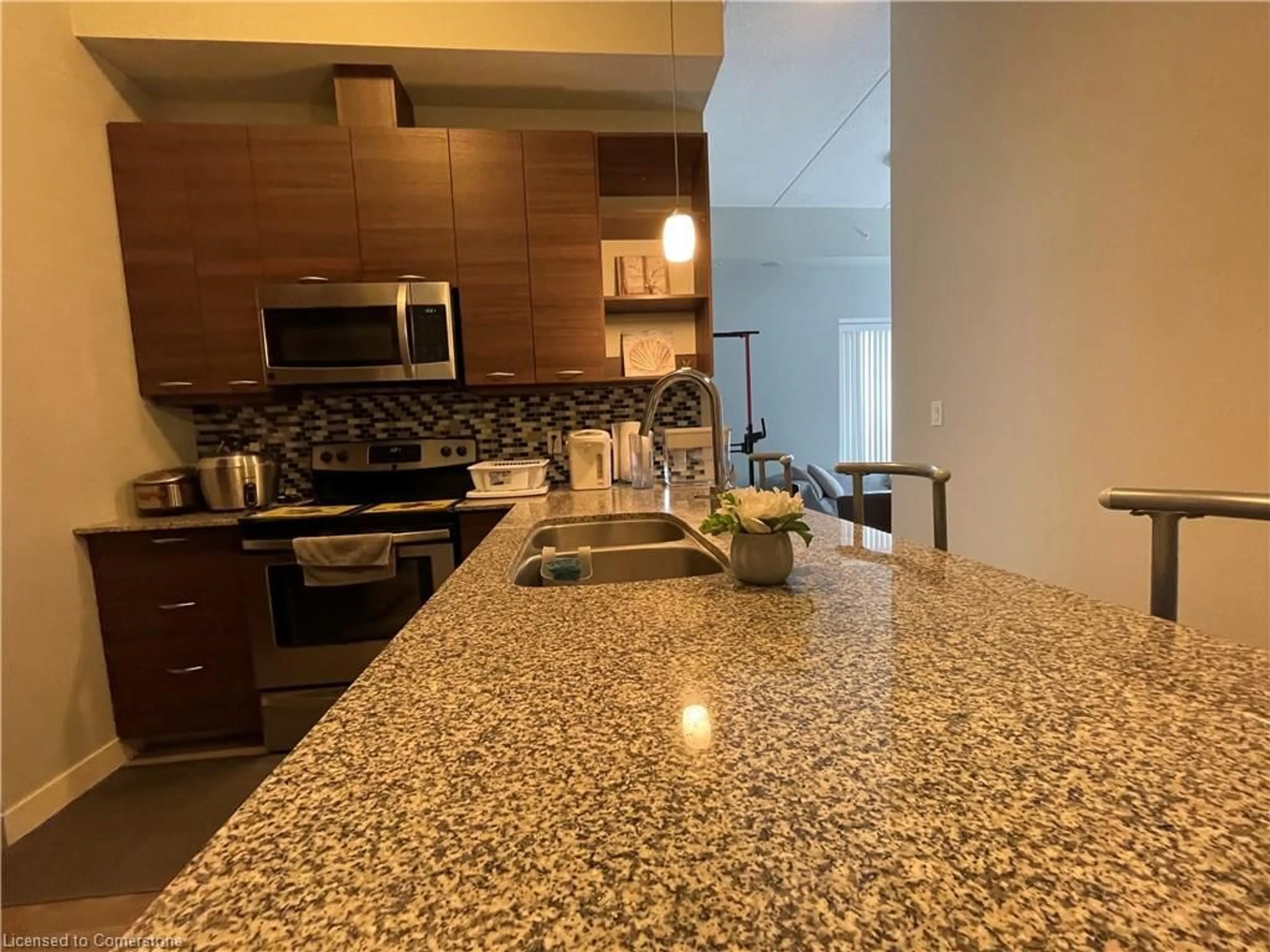 Open concept kitchen, ceramic/tile floor for 318 Spruce St #302, Waterloo Ontario N2L 3M7