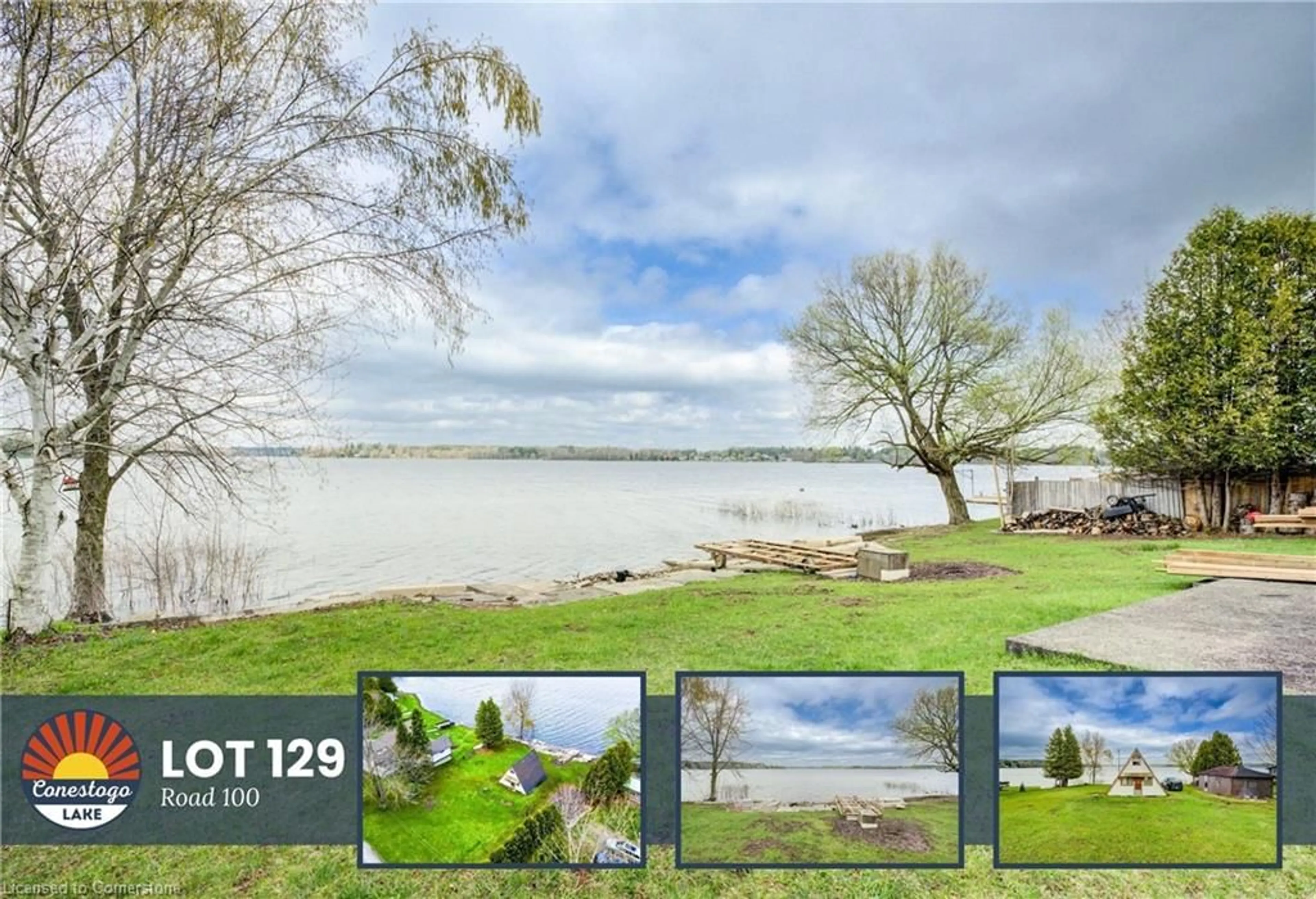 A pic from outside/outdoor area/front of a property/back of a property/a pic from drone, water/lake/river/ocean view for 129 Road 100, Conestogo Lake Ontario N0G 1P0