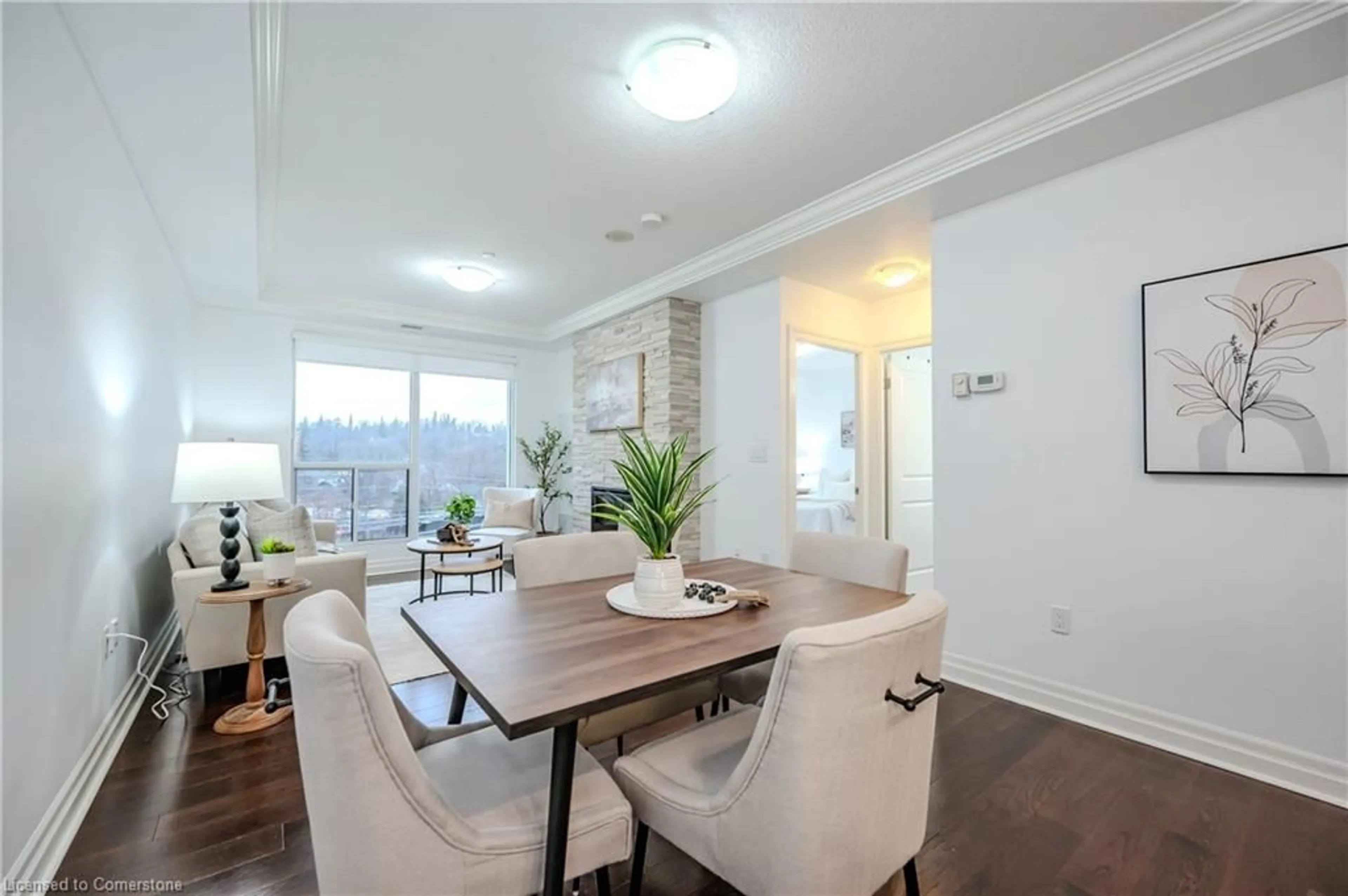 Dining room, wood/laminate floor for 150 Wellington St #507, Guelph Ontario N1H 3R2
