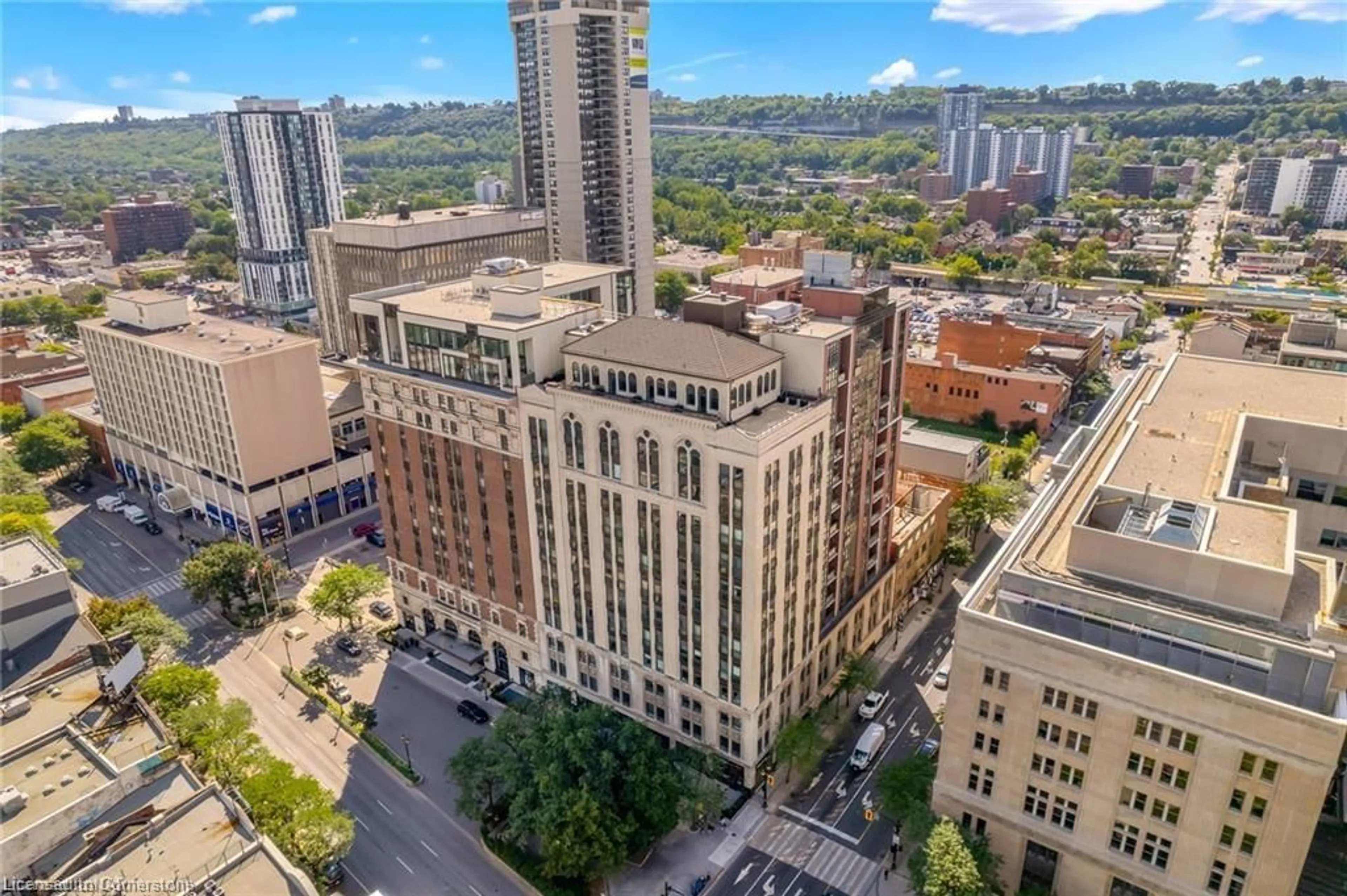 A pic from outside/outdoor area/front of a property/back of a property/a pic from drone, city buildings view from balcony for 112 King St #LPH10, Hamilton Ontario L8N 1A8