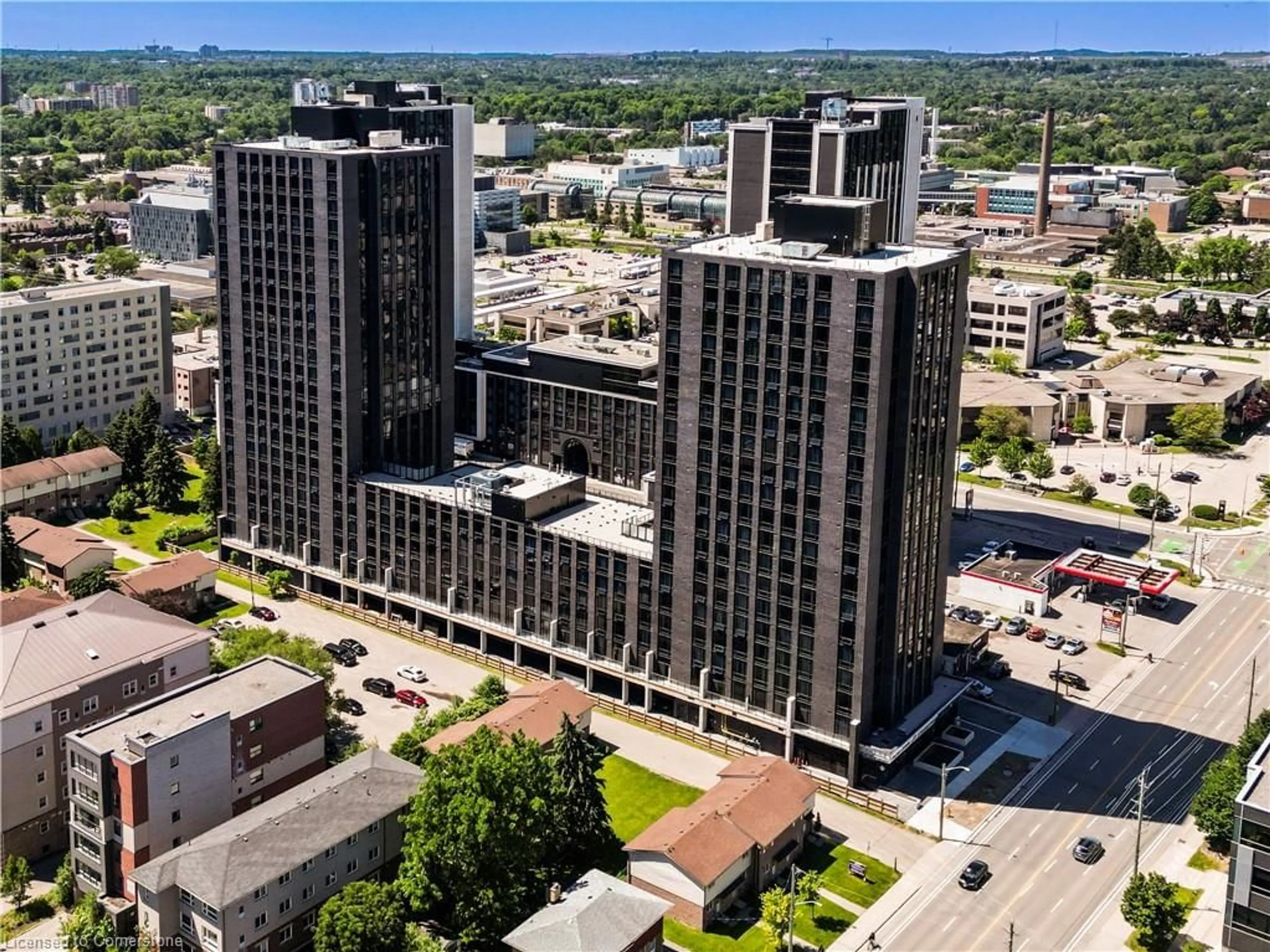 A pic from outside/outdoor area/front of a property/back of a property/a pic from drone, city buildings view from balcony for 145 Columbia St #703, Waterloo Ontario N2L 0K7