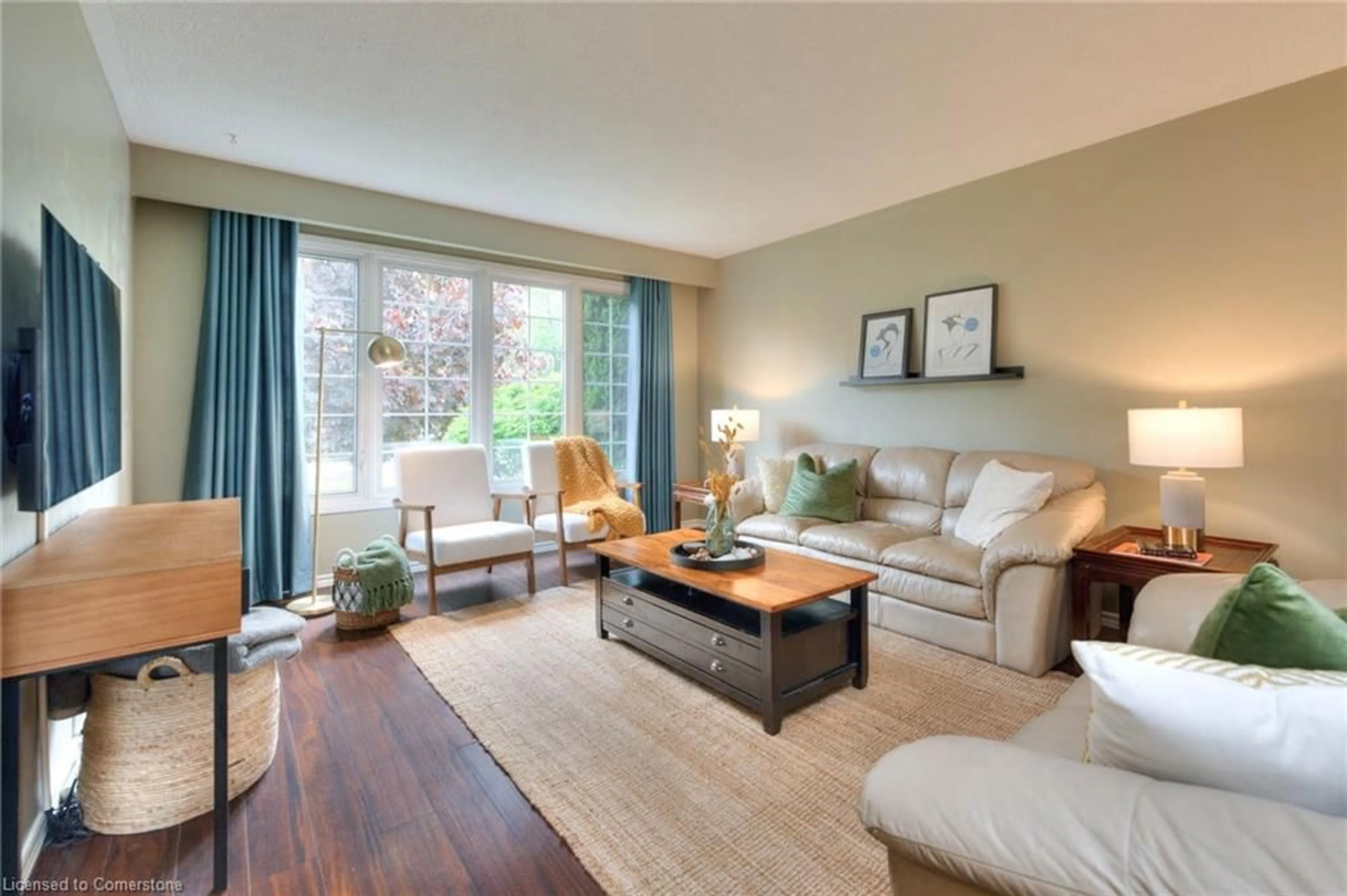Living room with furniture, wood/laminate floor for 33 Mcgarry Dr, Kitchener Ontario N2N 1A3