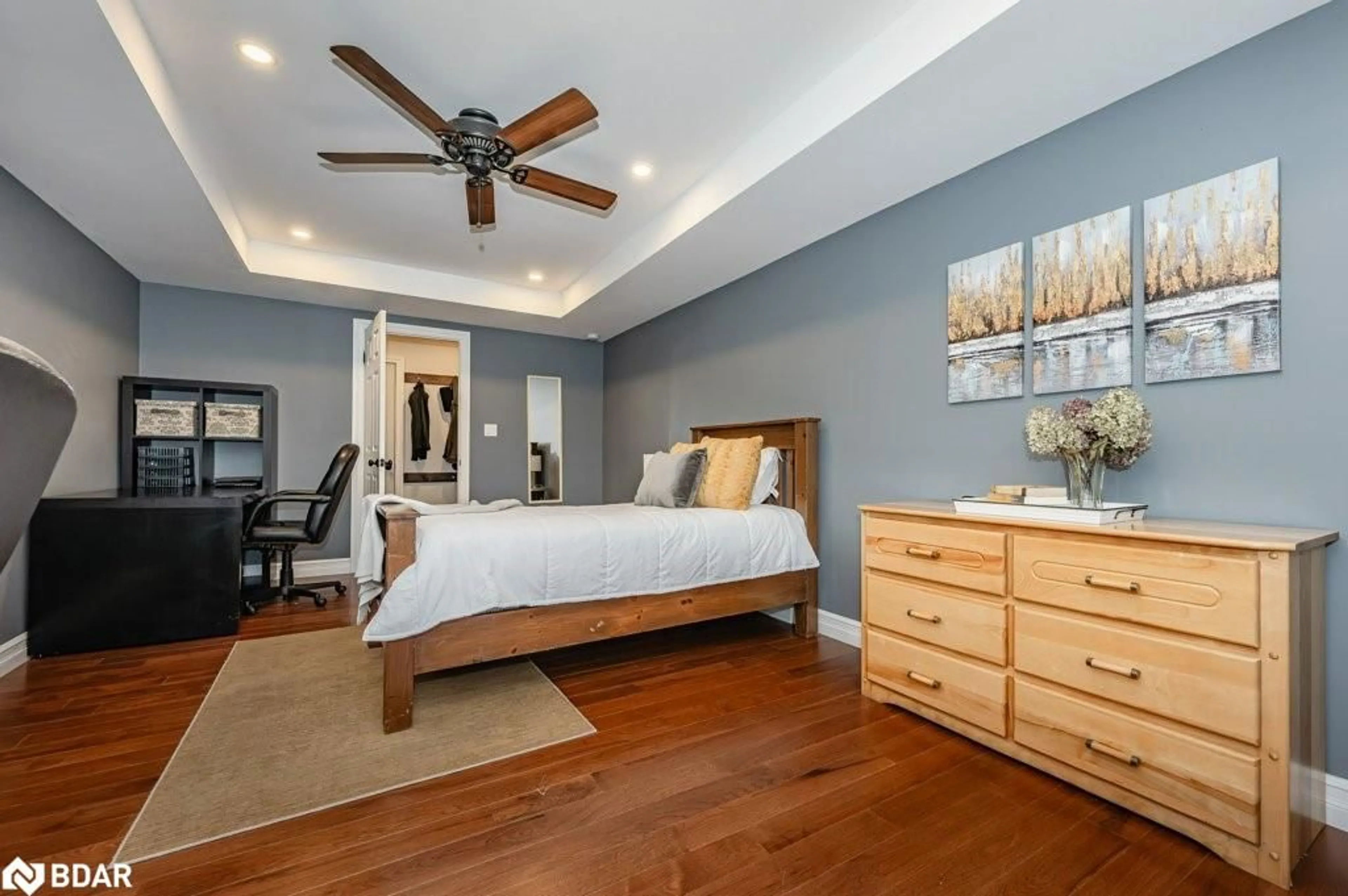 Bedroom with bed, wood/laminate floor for 45 Sideroad 18 Rd, Centre Wellington Ontario N1M 2W3