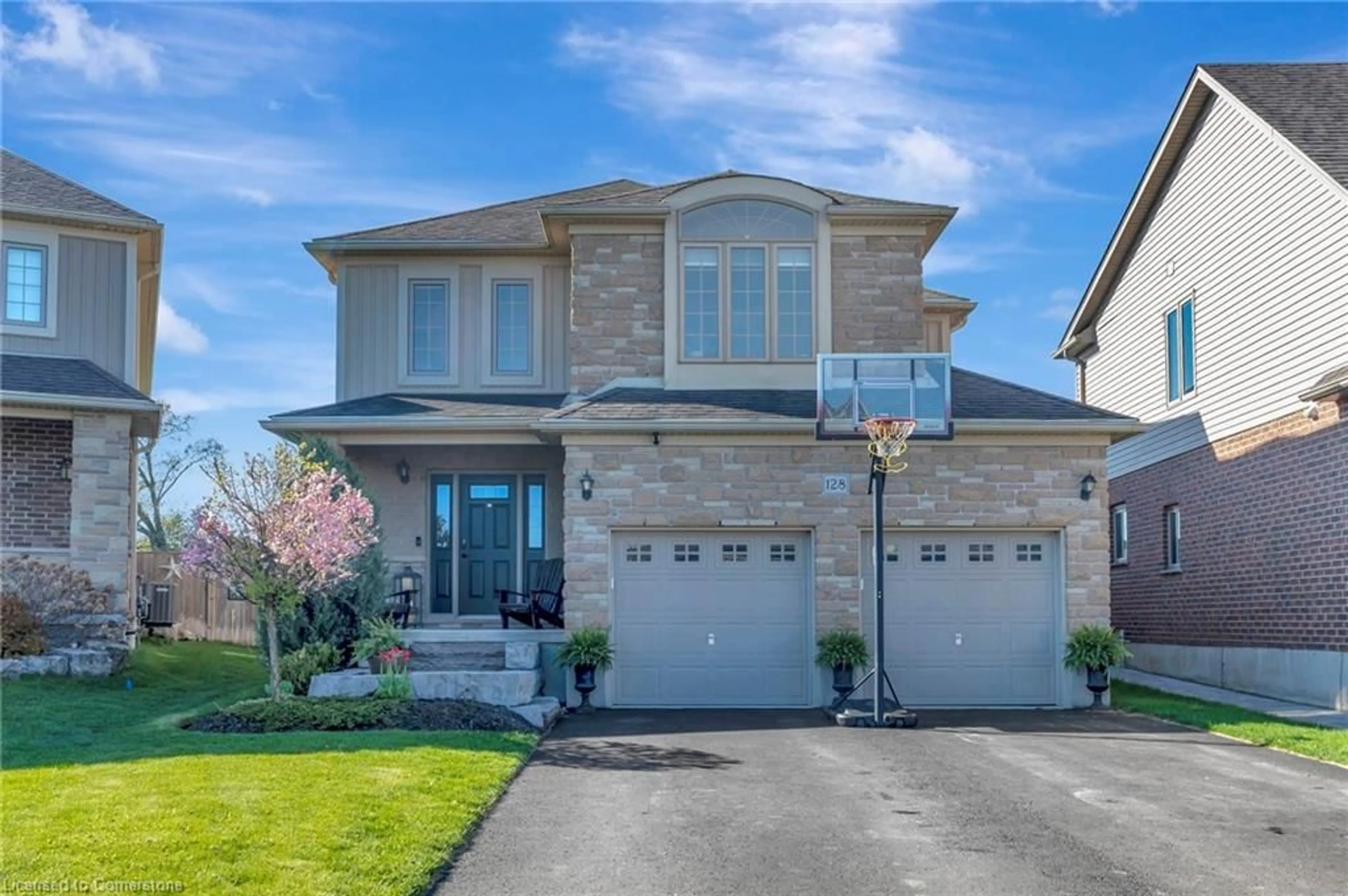Home with brick exterior material, street for 128 Robert Simone Way, North Dumfries Ontario N0B 1E0