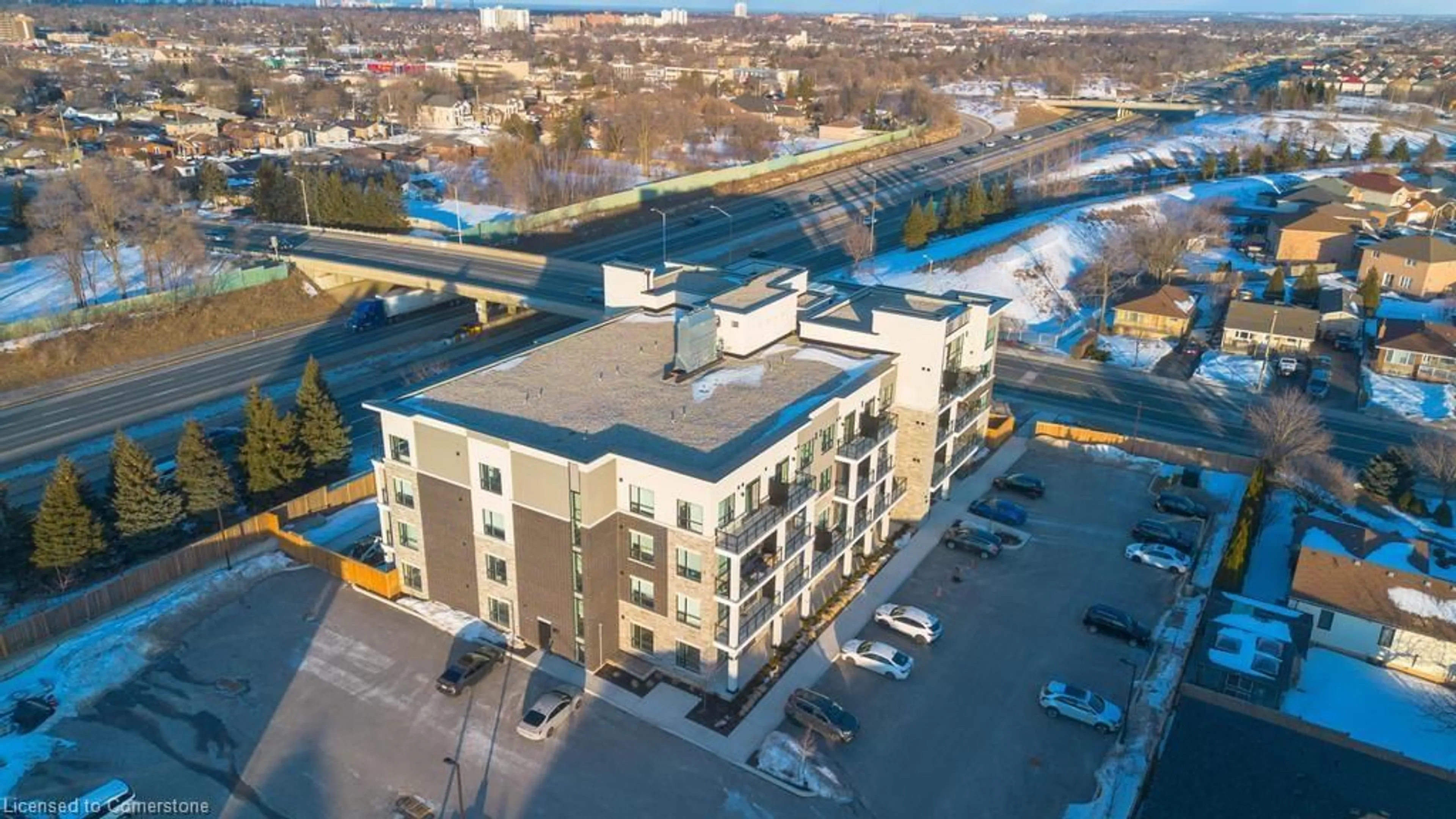 A pic from outside/outdoor area/front of a property/back of a property/a pic from drone, city buildings view from balcony for 120 Springvalley Cres #404, Hamilton Ontario L9C 0E4