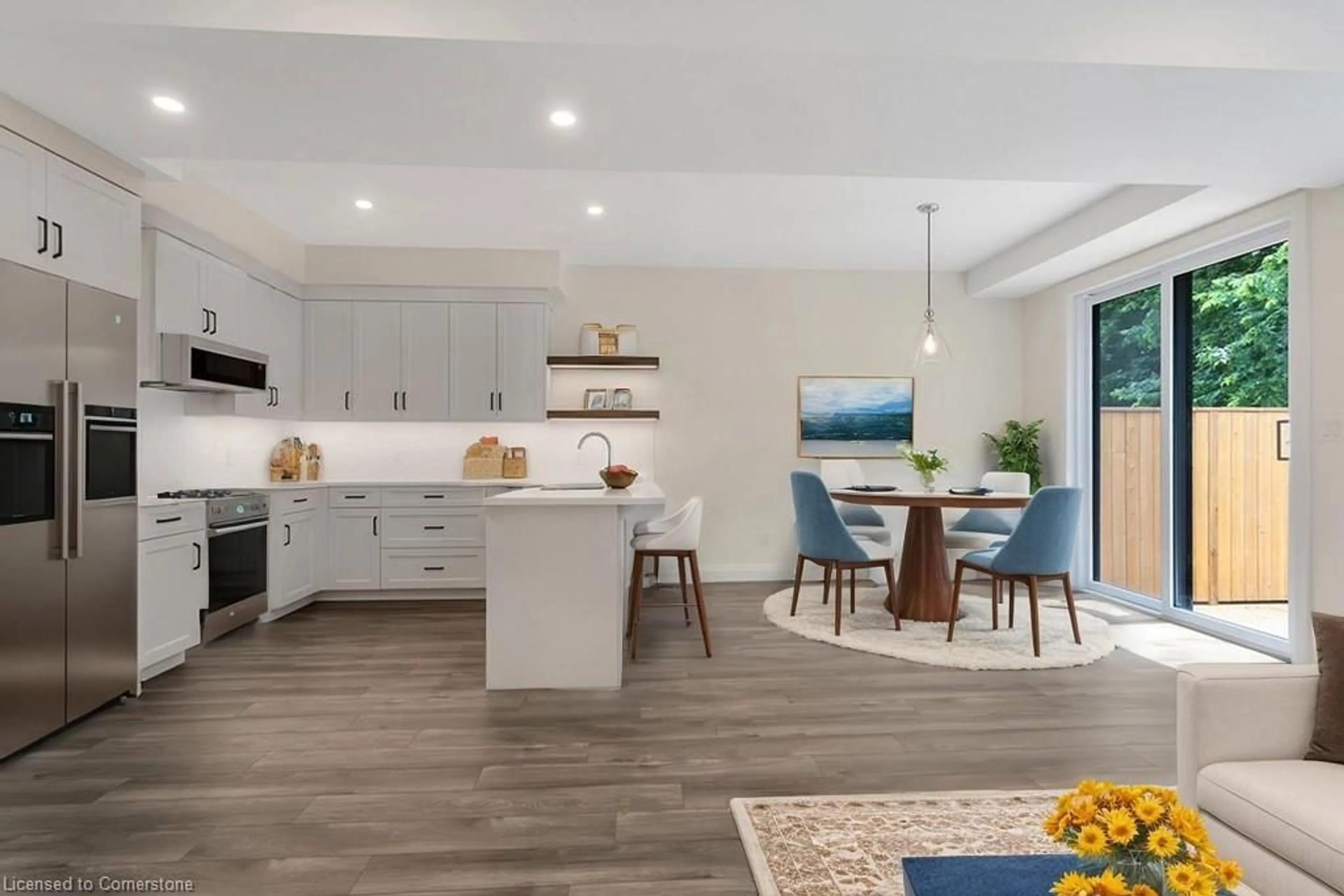 Open concept kitchen, ceramic/tile floor for 3C Balsam St, Innerkip Ontario N0J 1M0