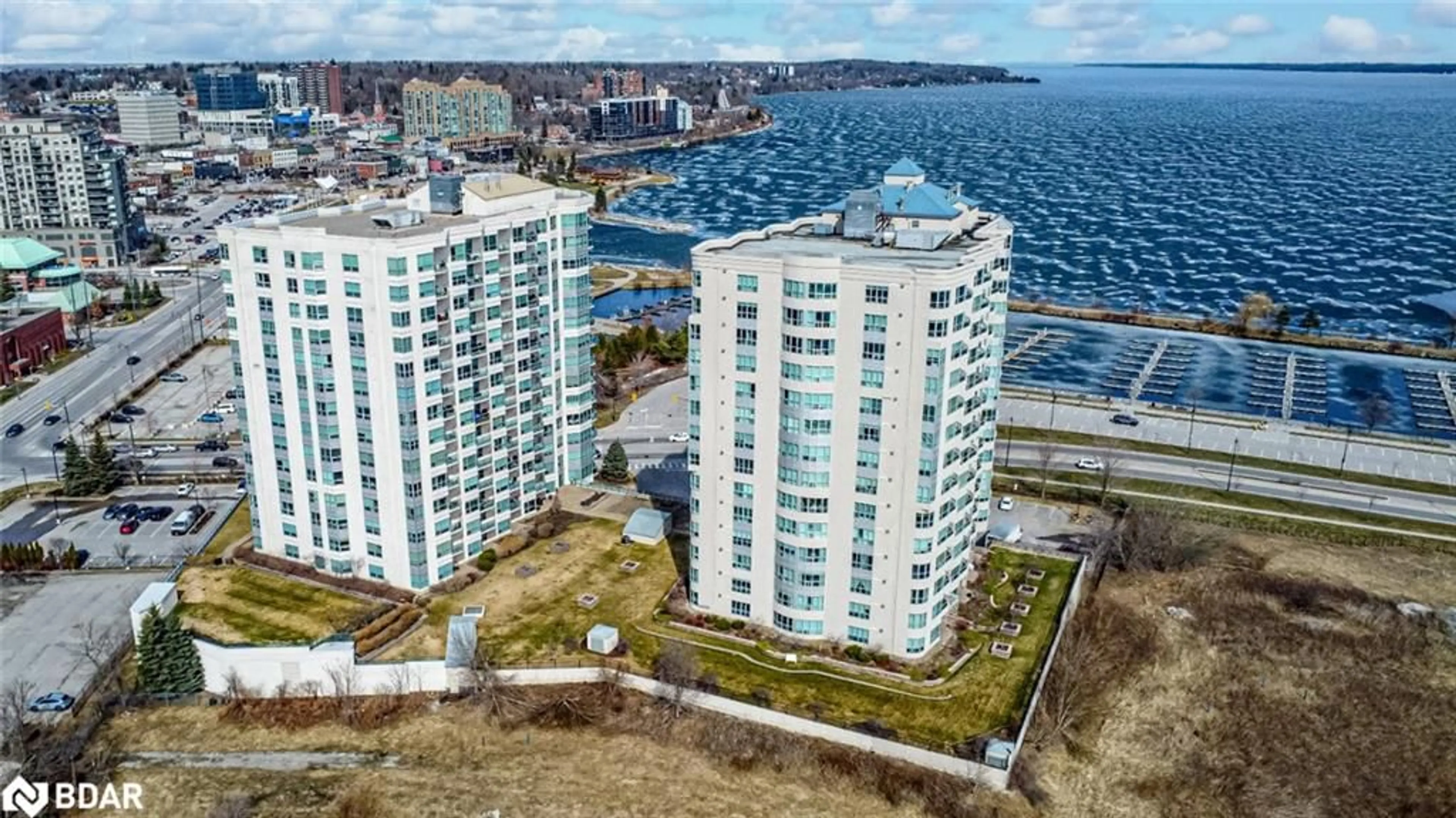A pic from outside/outdoor area/front of a property/back of a property/a pic from drone, water/lake/river/ocean view for 2 Toronto St #501, Barrie Ontario L4N 9R2