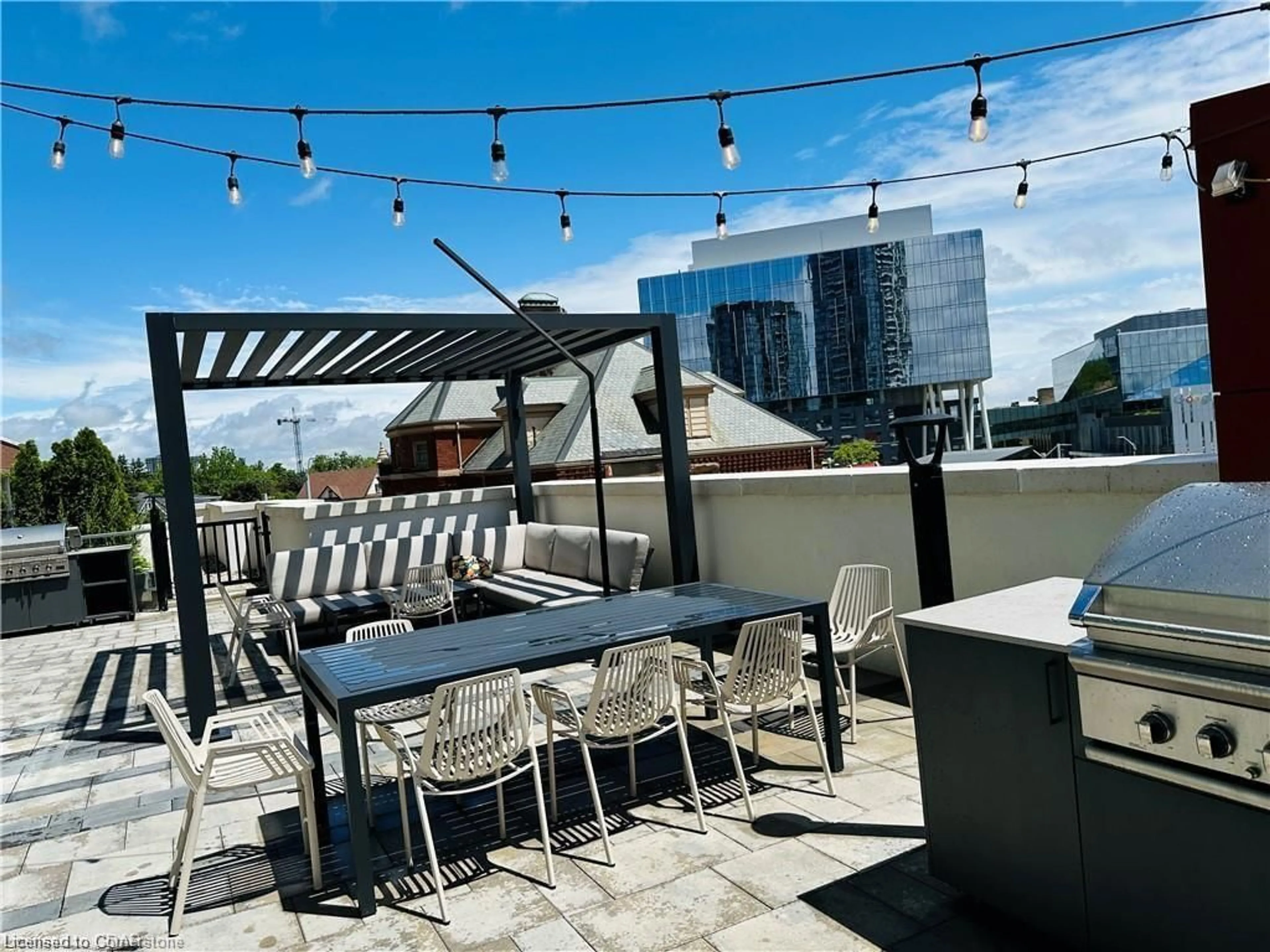 Patio, city buildings view from balcony for 5 Wellington St #1704, Kitchener Ontario N2M 4B4