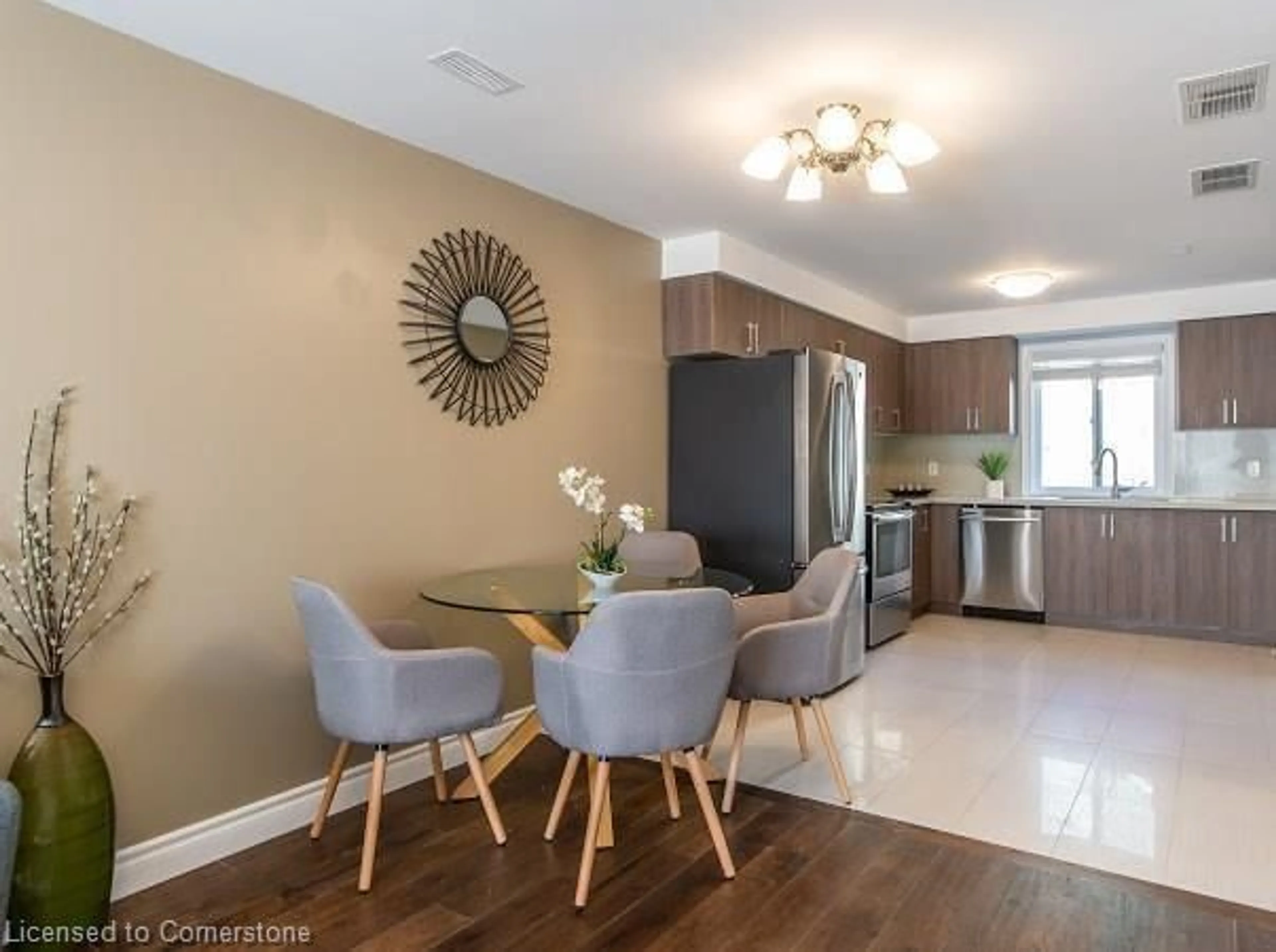 Open concept kitchen, wood/laminate floor for 122 Courtland Ave #4, Kitchener Ontario N2G 0B8