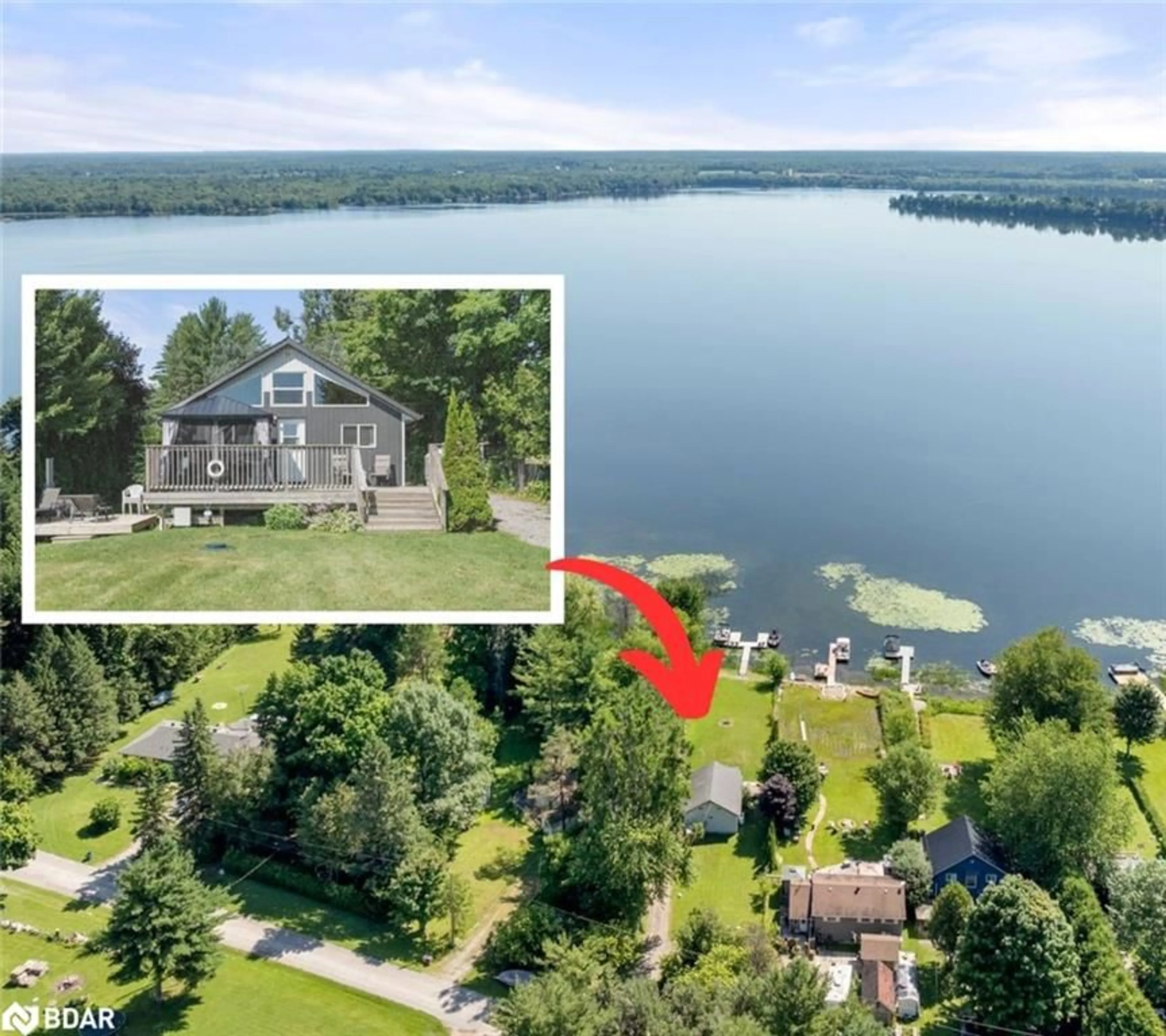A pic from outside/outdoor area/front of a property/back of a property/a pic from drone, water/lake/river/ocean view for 104 Fulsom Cres, Kawartha Lakes Ontario L0K 1W0