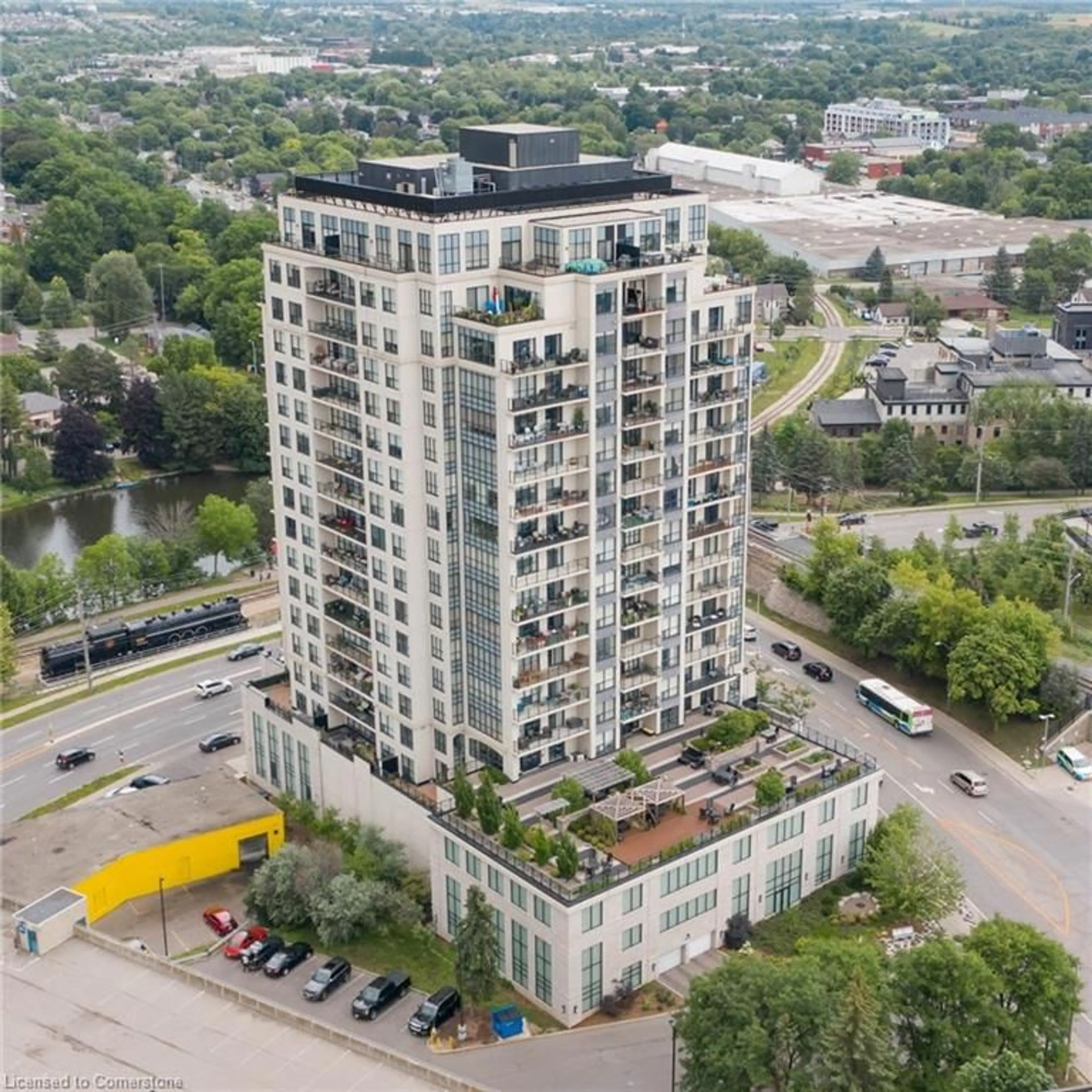 A pic from outside/outdoor area/front of a property/back of a property/a pic from drone, city buildings view from balcony for 160 Macdonell St #1109, Guelph Ontario N1H 0A9