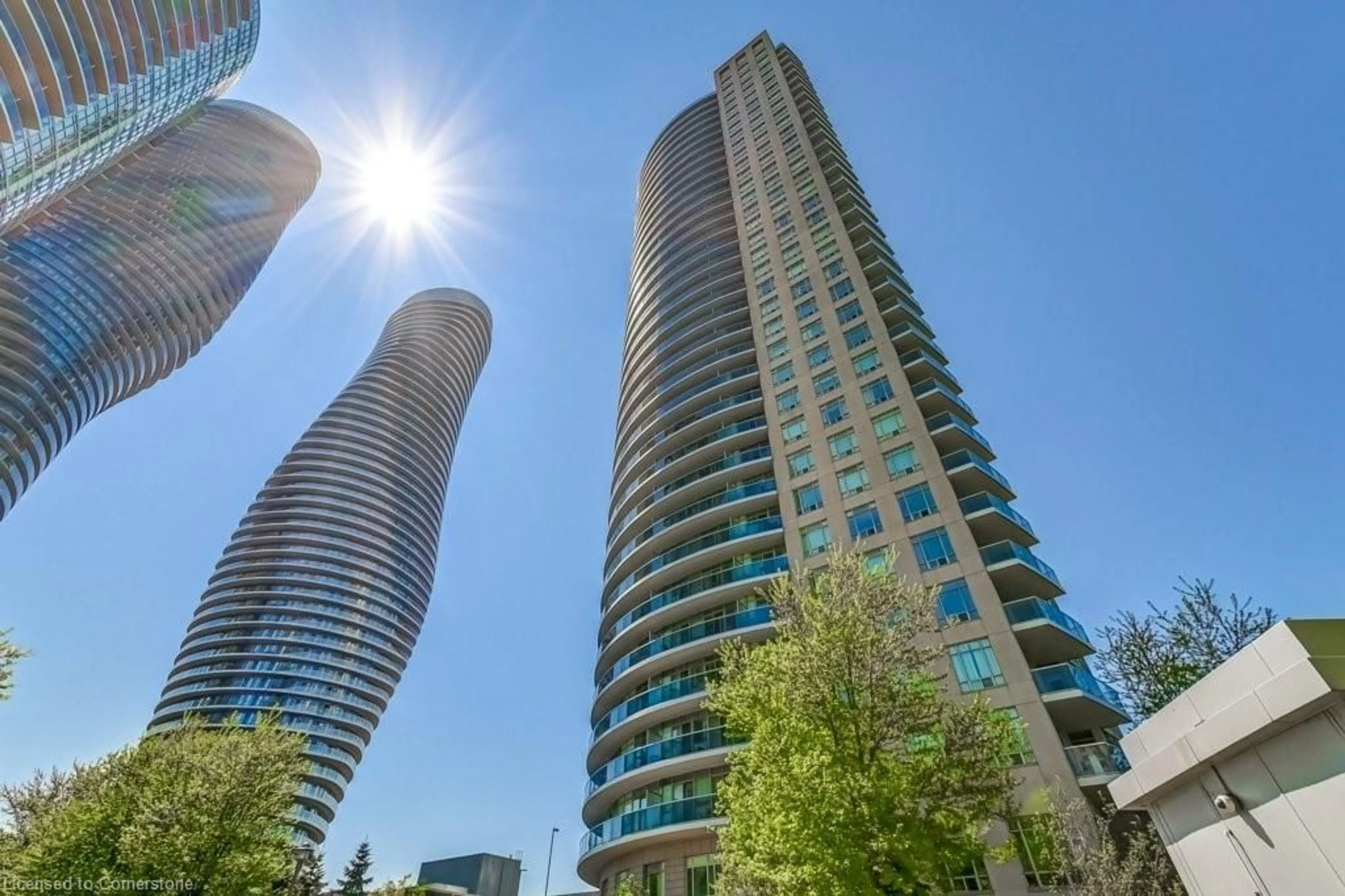 A pic from outside/outdoor area/front of a property/back of a property/a pic from drone, city buildings view from balcony for 80 Absolute Ave #911, Mississauga Ontario L4Z 0A5