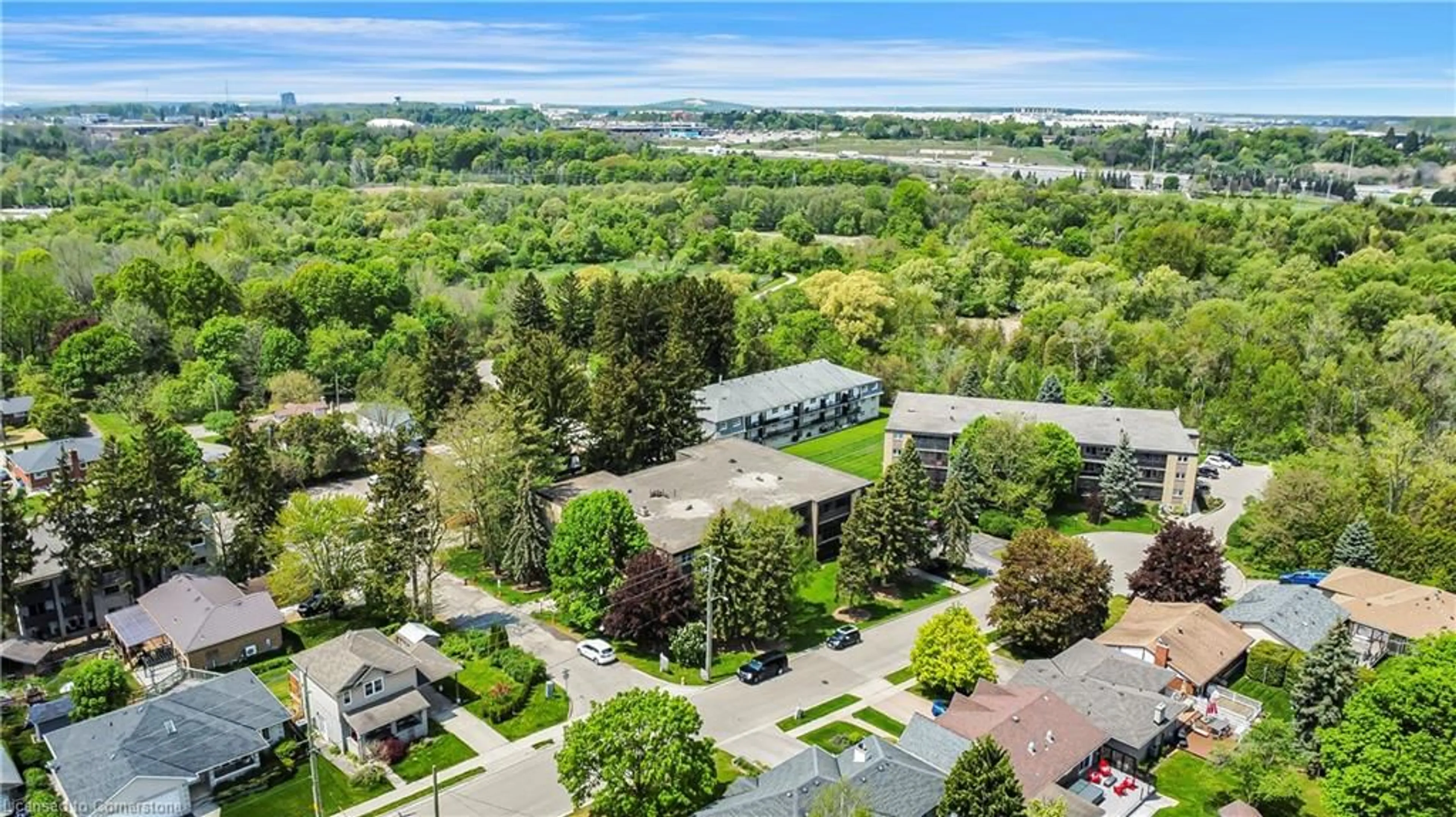 A pic from outside/outdoor area/front of a property/back of a property/a pic from drone, water/lake/river/ocean view for 944 Caledonian View #406, Cambridge Ontario N3H 1A5