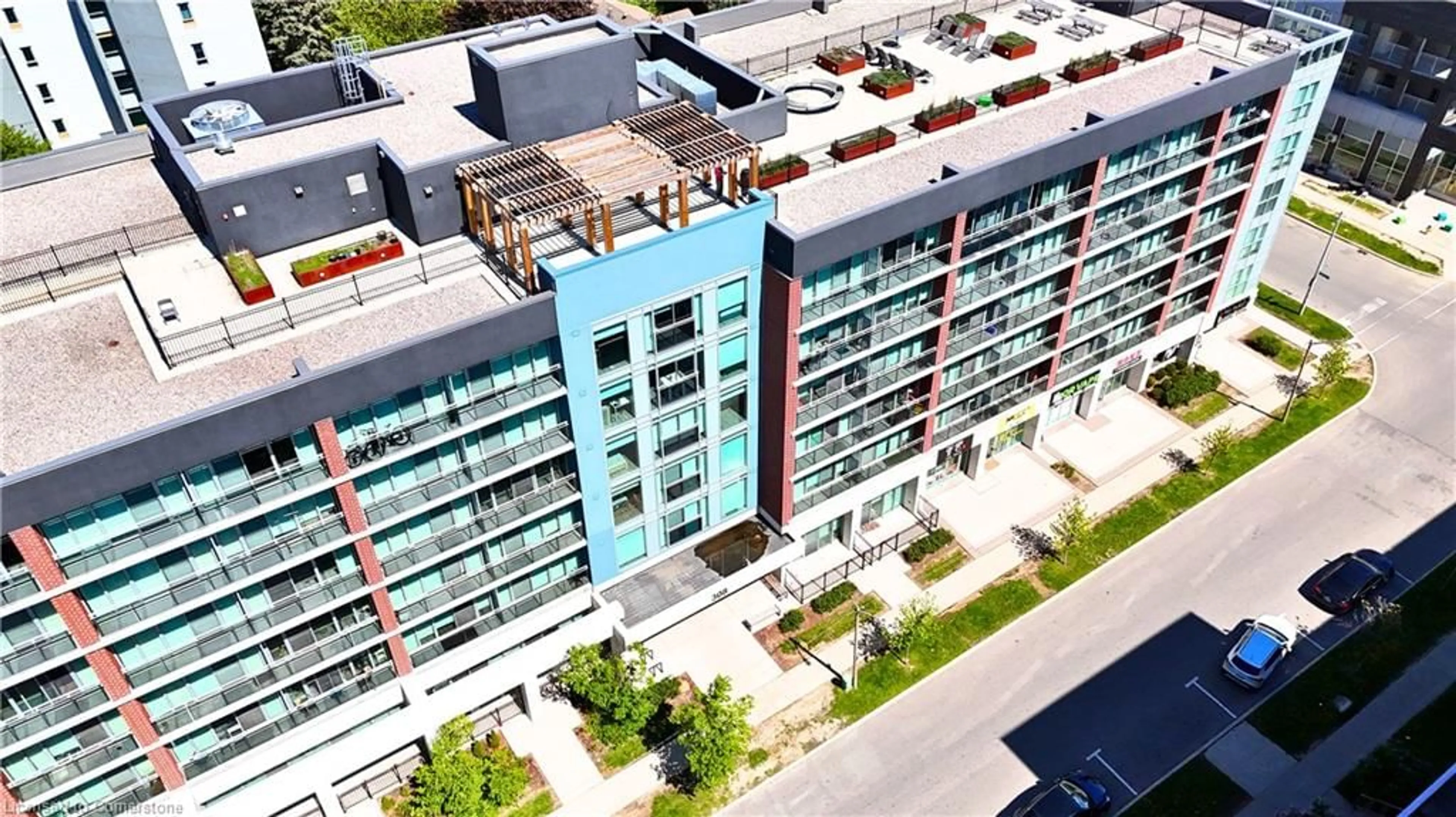 A pic from outside/outdoor area/front of a property/back of a property/a pic from drone, city buildings view from balcony for 308 Lester St #214, Waterloo Ontario N2L 3W6